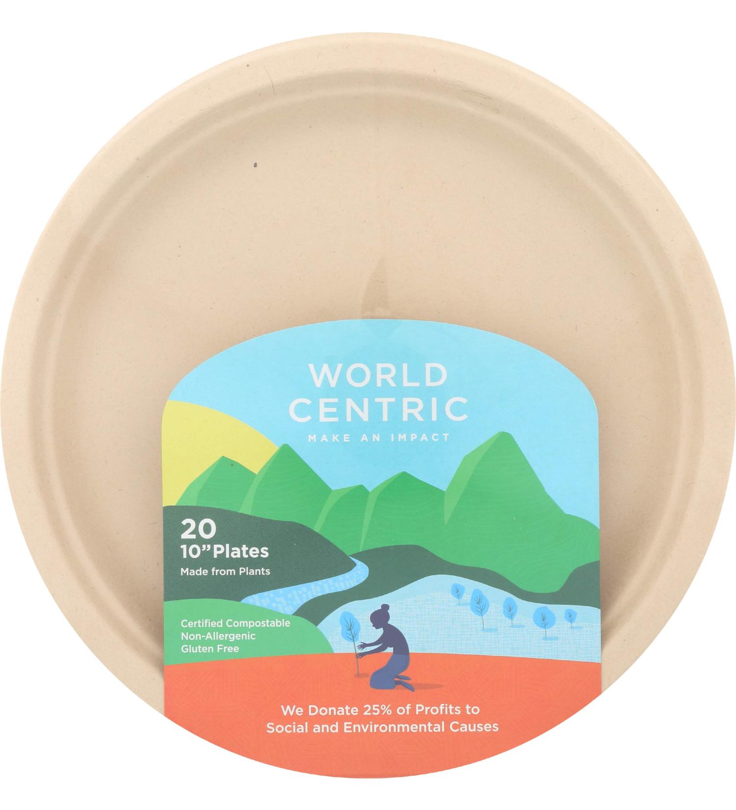 Compostable 10-Inch Fiber Ripple Edge Plates - 20 Pack | World Centric Wheat Straw & Bagasse - Buy Online on GoSupps.com
