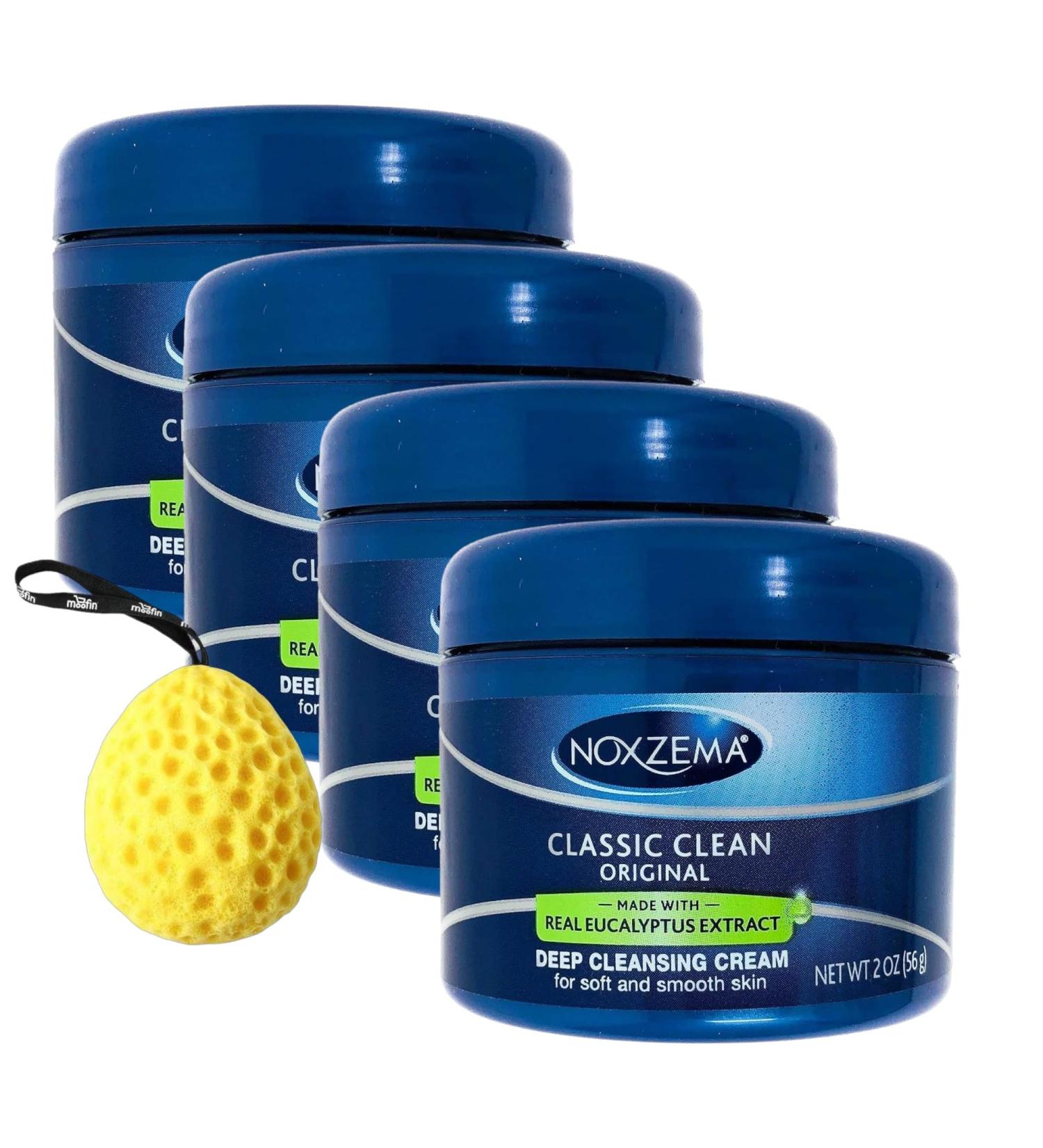 Buy Noxzema Face Cleanser 2 Oz - Deep Clean Cream with Eucalyptus Oil & Moofin Bath Sponge - Gentle for All Skin Types - Pack of 4 | International Shipping - Buy Online on GoSupps.com