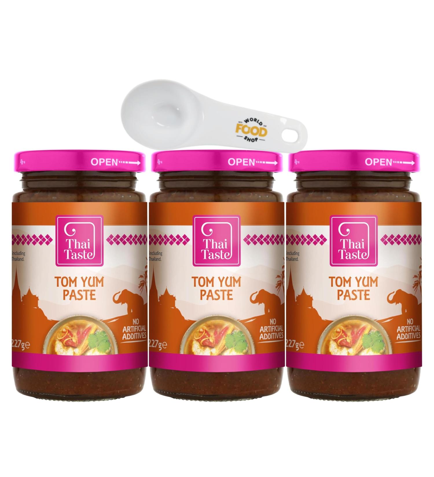 Thai Taste Tom Yum Paste 227g Pack of 3 with World Food Shop Scoop - Spicy and Tangy Tom Yum Paste Gourmet Thai Cuisine Essential Convenient Multi-Pack with Scoop - Buy Online on GoSupps.com