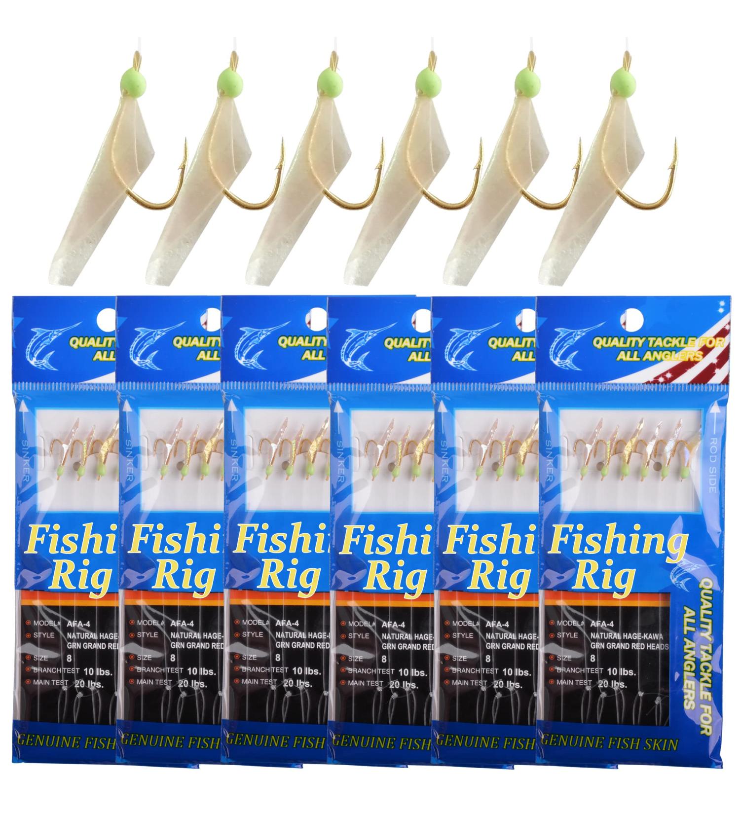 Saltwater Fishing Rigs 6 Pack with Glow Bait & High Carbon Steel Hooks | Fish Skin Bait Rig Tackle | Size 4 6 8 | Type B | 6# - 6 Packs - Buy Online on GoSupps.com