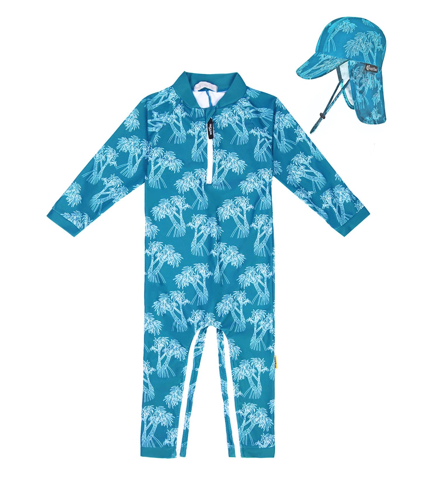 weVSwe Baby Toddler Boy Swimsuit UPF 50+ Sun Protection Rash Guard with Crotch Zipper - Palm Tree Design | 12-18 Months - Buy Online on GoSupps.com