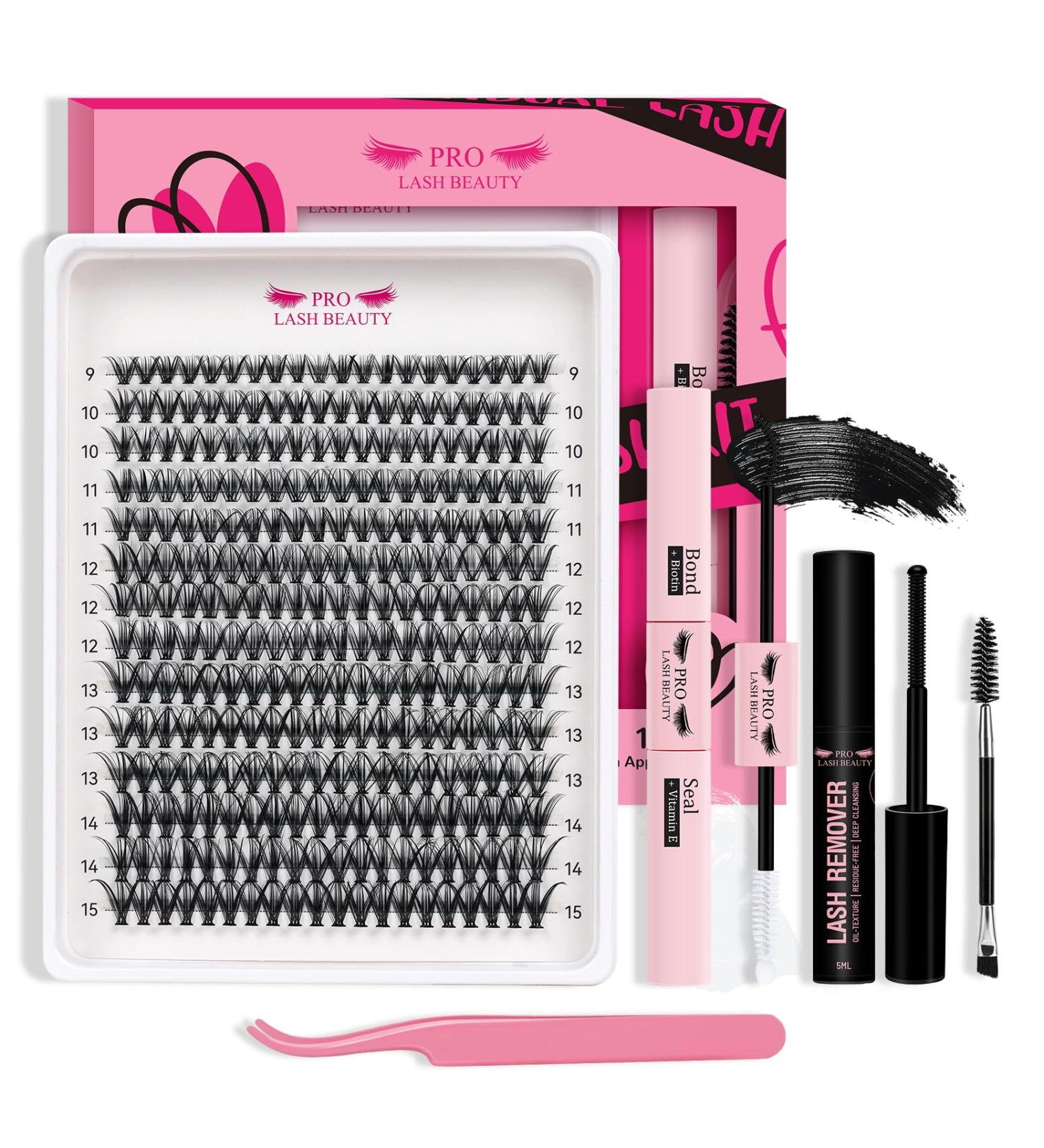 PRO DIY Lash Extension Kit: 280pcs D Curl Individual Lashes with Lash Bond & Remover - Easy to Apply at Home | 9-15 Mix 30D-D Kit - Buy Online on GoSupps.com
