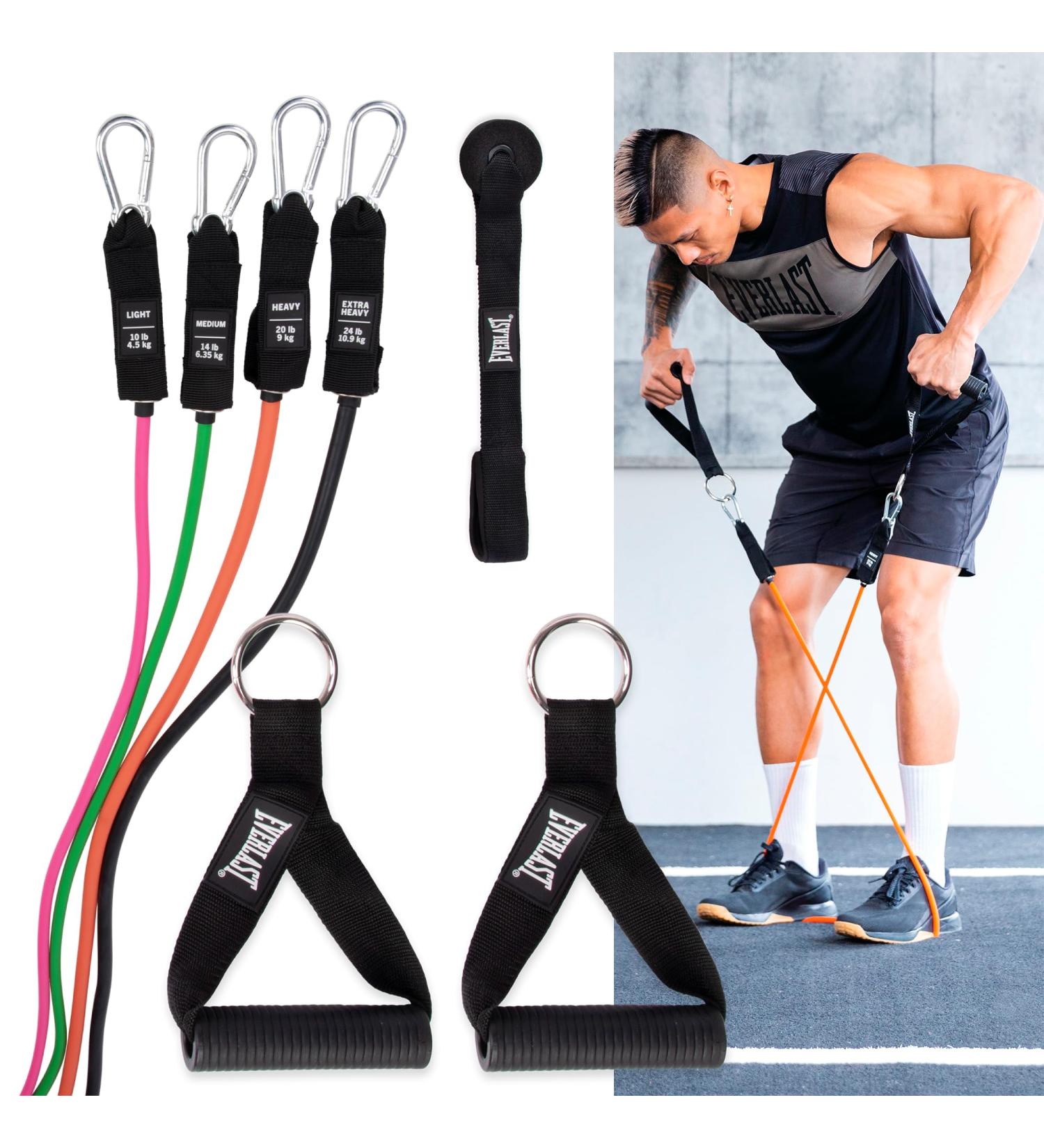 Everlast FIT Power Cable Elite Resistance Set - Light Medium Heavy and Extra Heavy Exercise Bands Premium Latex Door Anchor Rubber Handles Carry Bag Included - at-Home Gym Strength Training - Buy Online on GoSupps.com