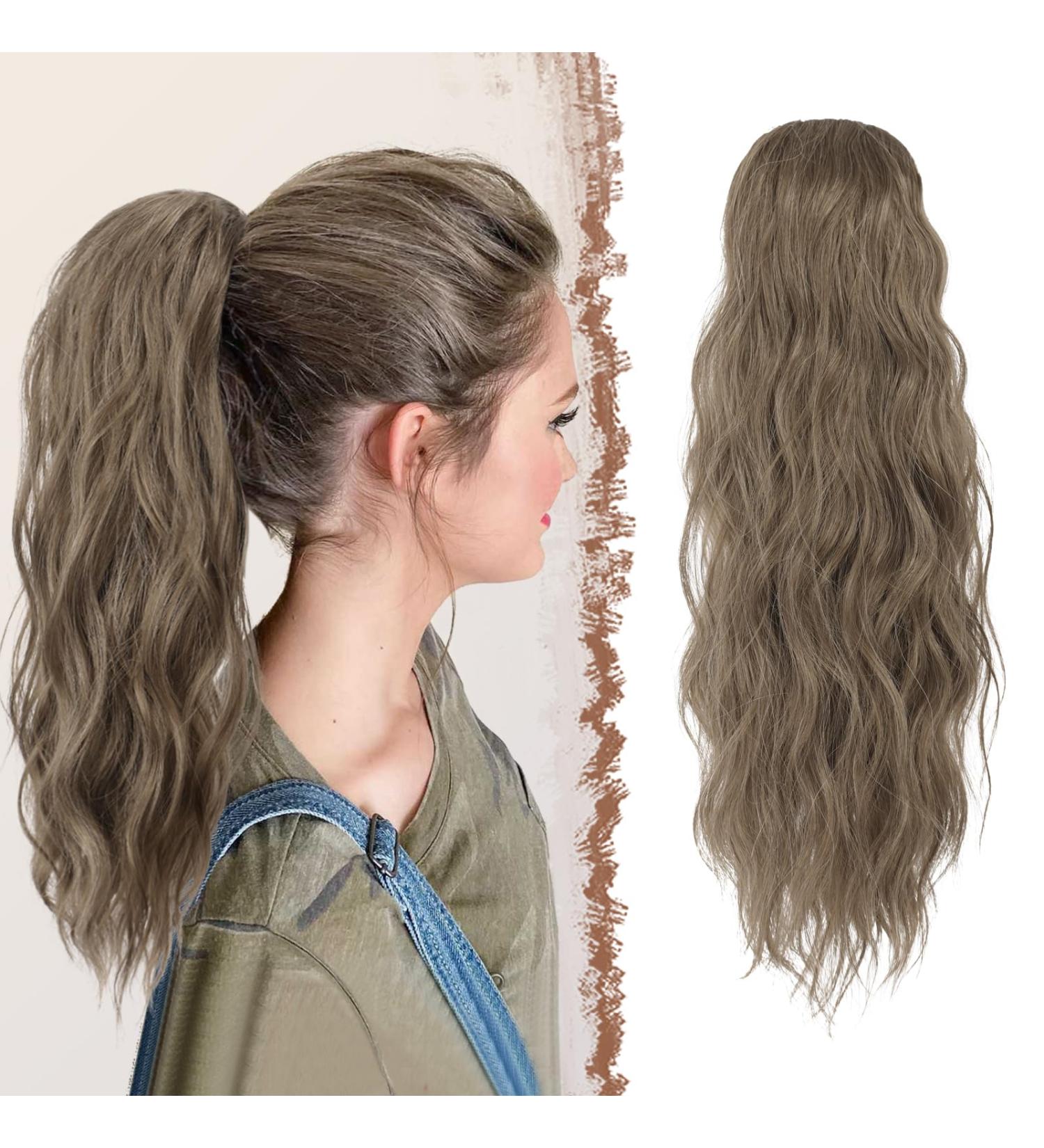 FESHFEN Ash Brown 18 Curly Wavy Drawstring Ponytail Hair Extension - Synthetic Hairpiece for Women - Buy Online on GoSupps.com
