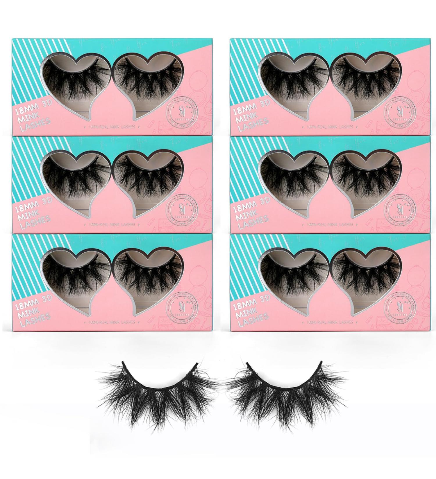 6 Pairs 18mm Mink Lashes 3D Real Mink Eyelashes Natural Look False Eyelashes 100% Handmade 6D Fluffy Soft Reusable Full Volume Strip Eye Lashes (Honey) 6Pairs 18mm Honey