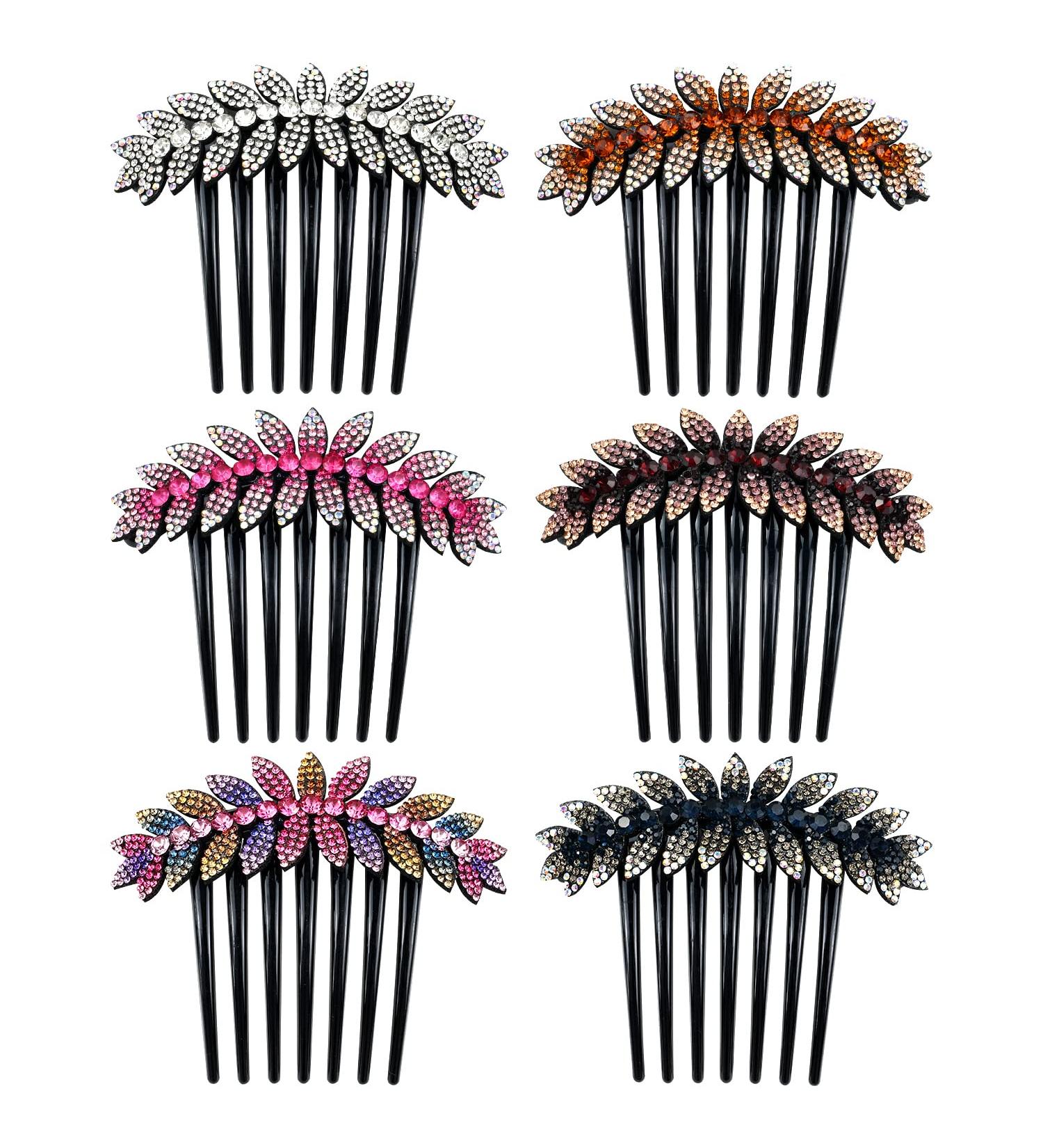 6 Pack Luxury Glitter Sparkly Gems Rhinestones Crystals Leaf Black Hair Combs - Hair Updo Accessories for Women/Girls - Buy Online on GoSupps.com
