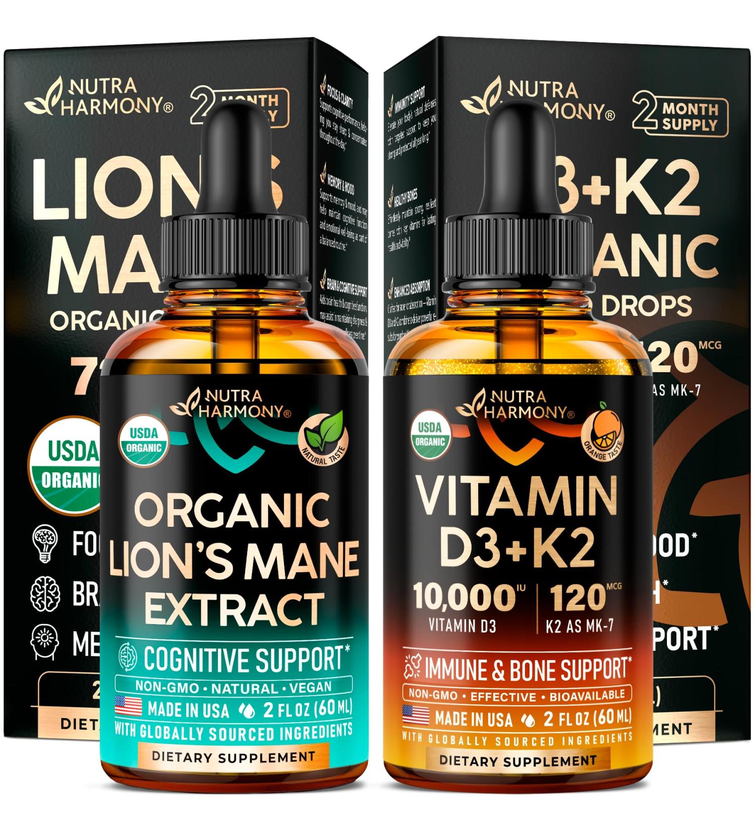 NUTRAHARMONY Lions Mane & Vitamin D3 K2 Drops