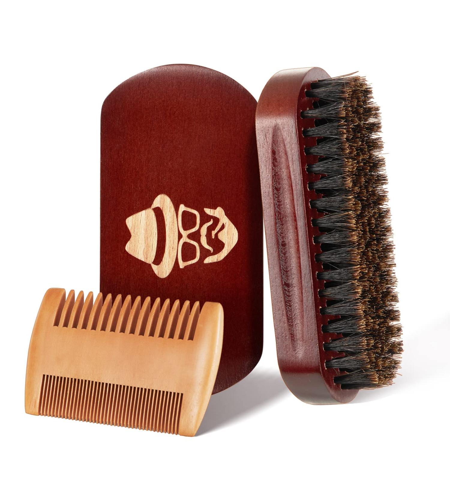 100% Boar Bristle Beard Brush with Black Walnut Wood Comb - Facial Hair Grooming Tool - Buy Online on GoSupps.com