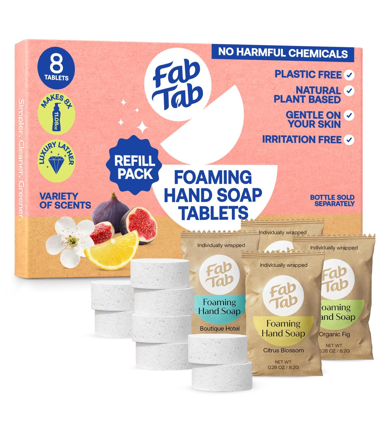 Fab Tab Foaming Hand Soap Refill - Natural Hand Soap - Bathroom Hand Wash - Plant-Based - No Harsh Chemicals - Variety scents - 8 Pack. Makes 8 x 11.9 fl oz (Bottle Not Included) Variety Pack 8 Count (Pack of 1) - Buy Online on GoSupps.com