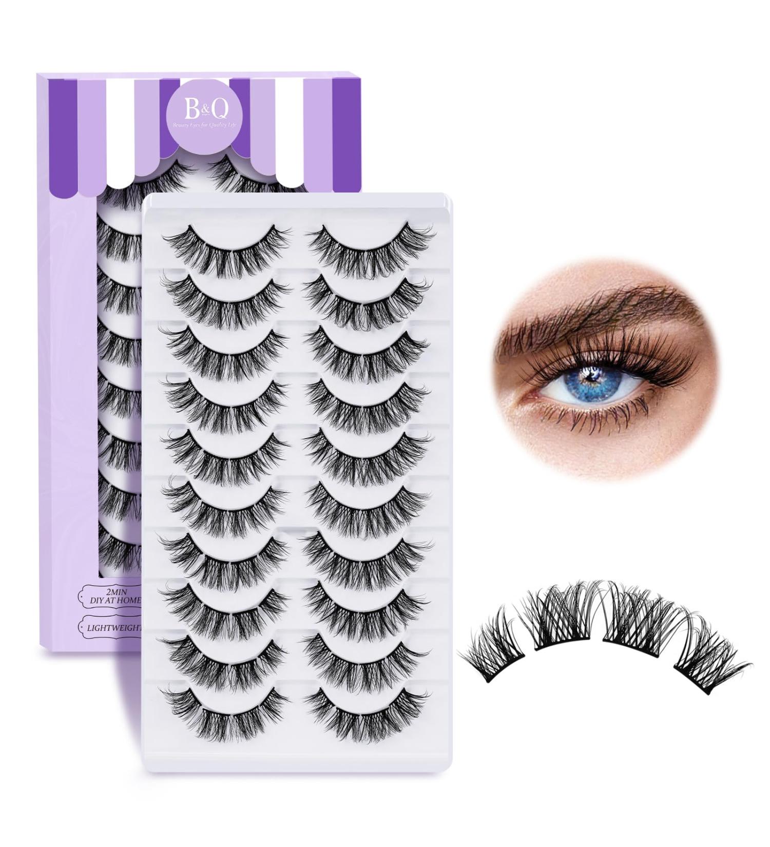 Buy False Eyelashes P02 B & Q - 10 Pairs Cat Eye Fluffy Cluster Lashes | Natural DIY Lash Extensions - Buy Online on GoSupps.com
