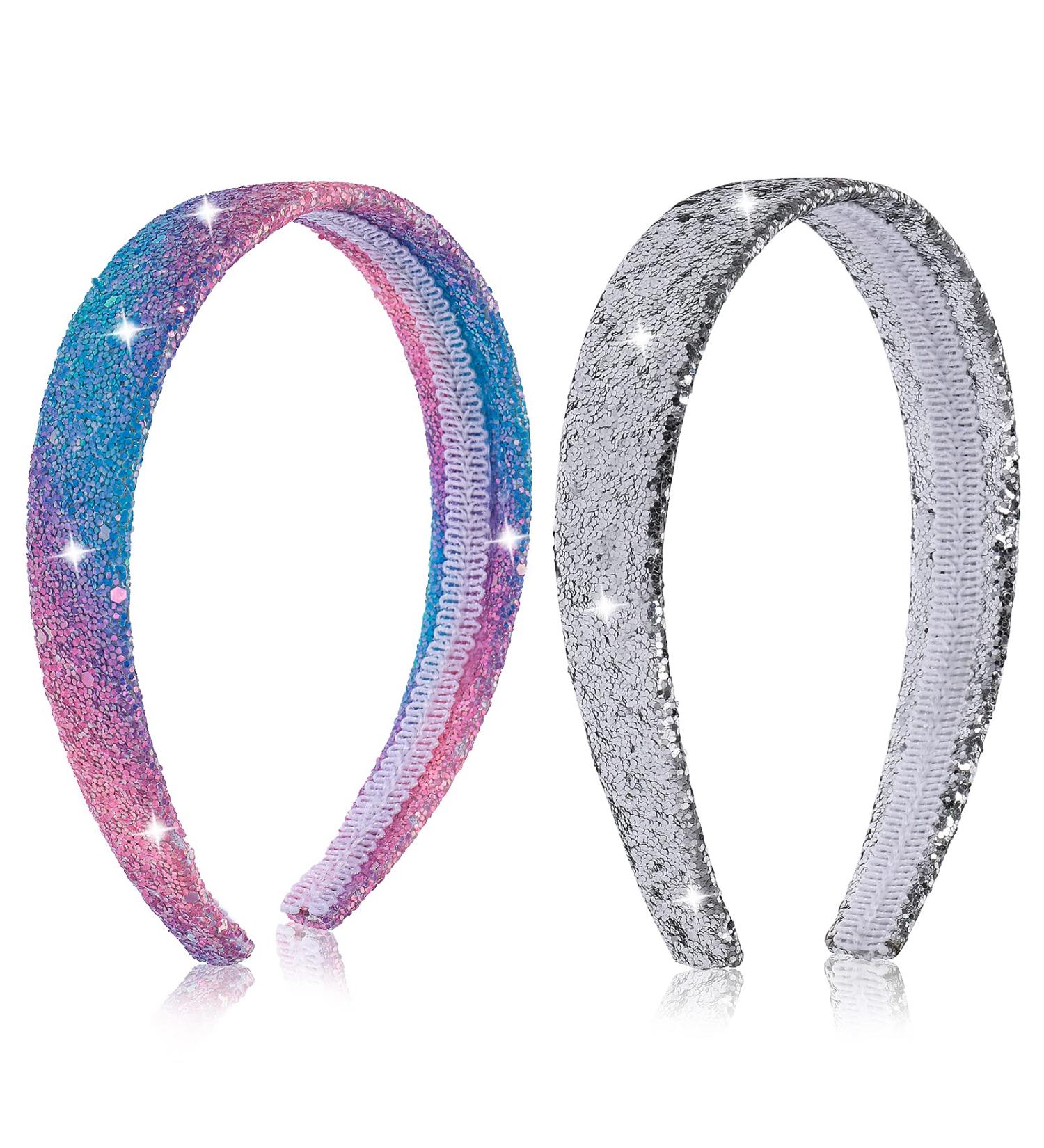 Sibba Rhinestone Headbands Set - Sparkly Thin & Wide Hair Bands for Girls - Silver Glitter Sequin Jeweled - Perfect for Easter Day - 2 PCS - Buy Online on GoSupps.com