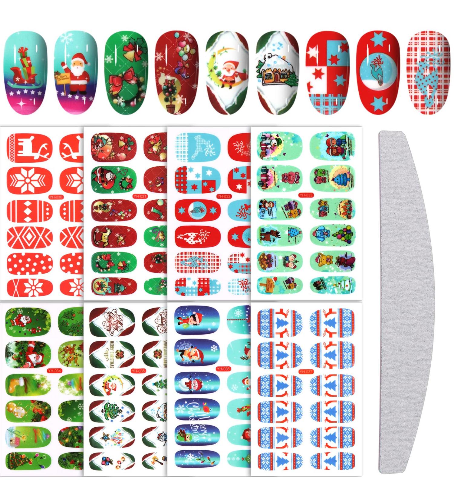 Kalolary Christmas Nail Polish Stickers Kit with Nail File - 8 Sheets Self-Adhesive Wraps for DIY Nail Art - Perfect Manicure Gift for Women and Girls - Buy Online on GoSupps.com