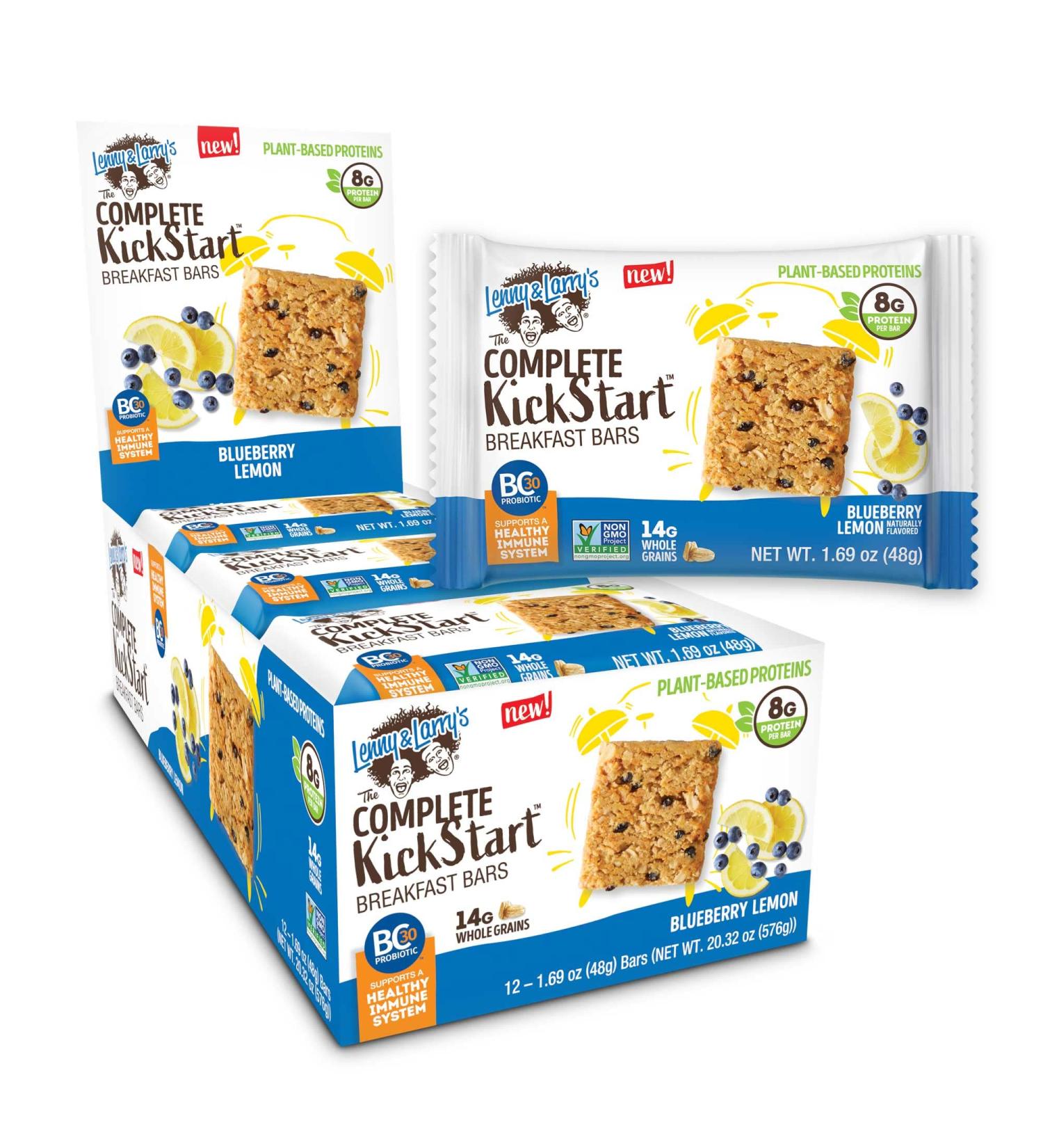 Blueberry Lemon Vegan Breakfast Bars - 12 Pack | 8g Plant Protein, Probiotics, Gluten-Free - Buy Online on GoSupps.com
