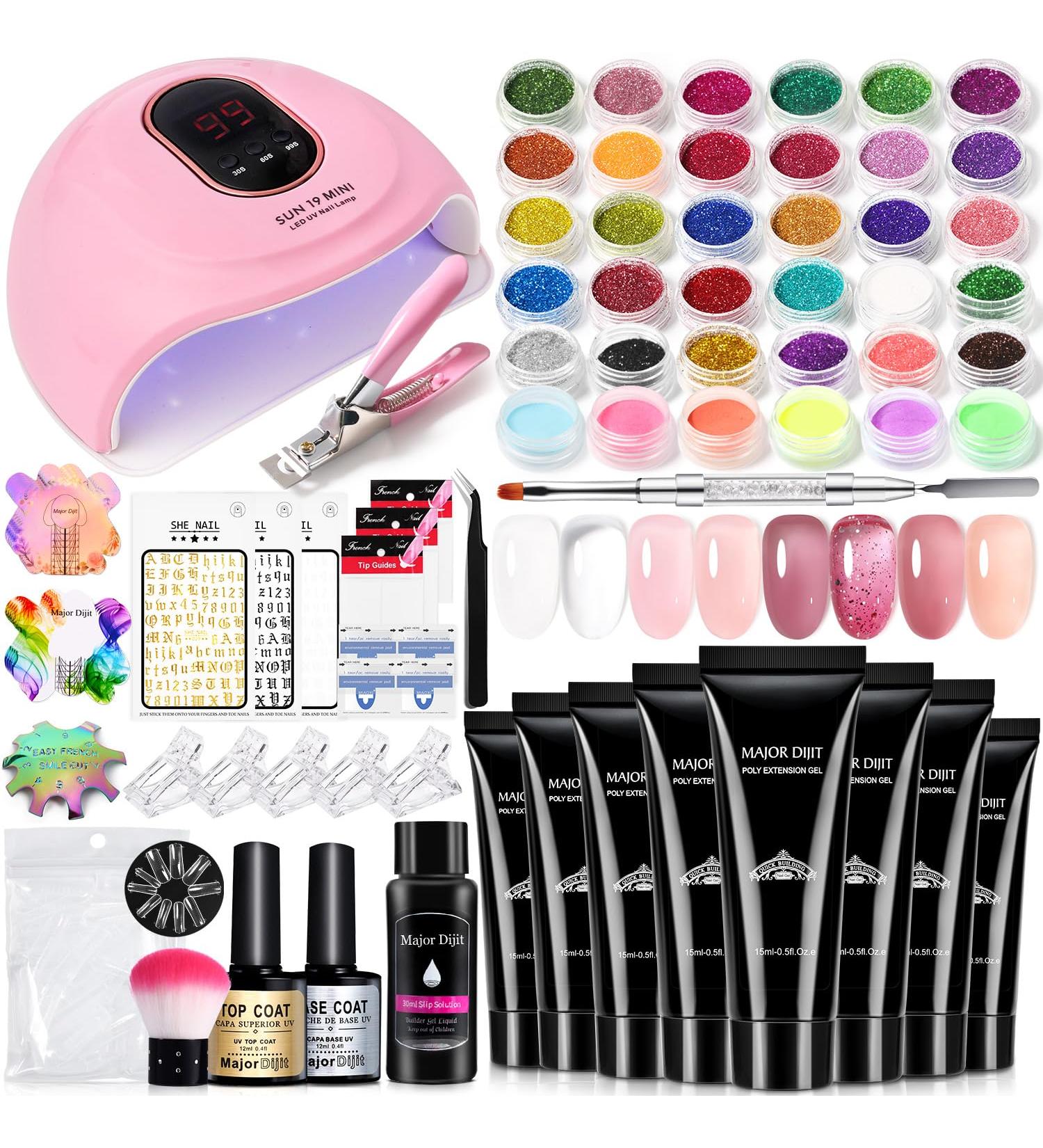 Major Diji Nail Extension Kit - 8 Colors Poly Nail Gel with 38W UV Lamp & All-in-One Nail Studio Set - Buy Online on GoSupps.com