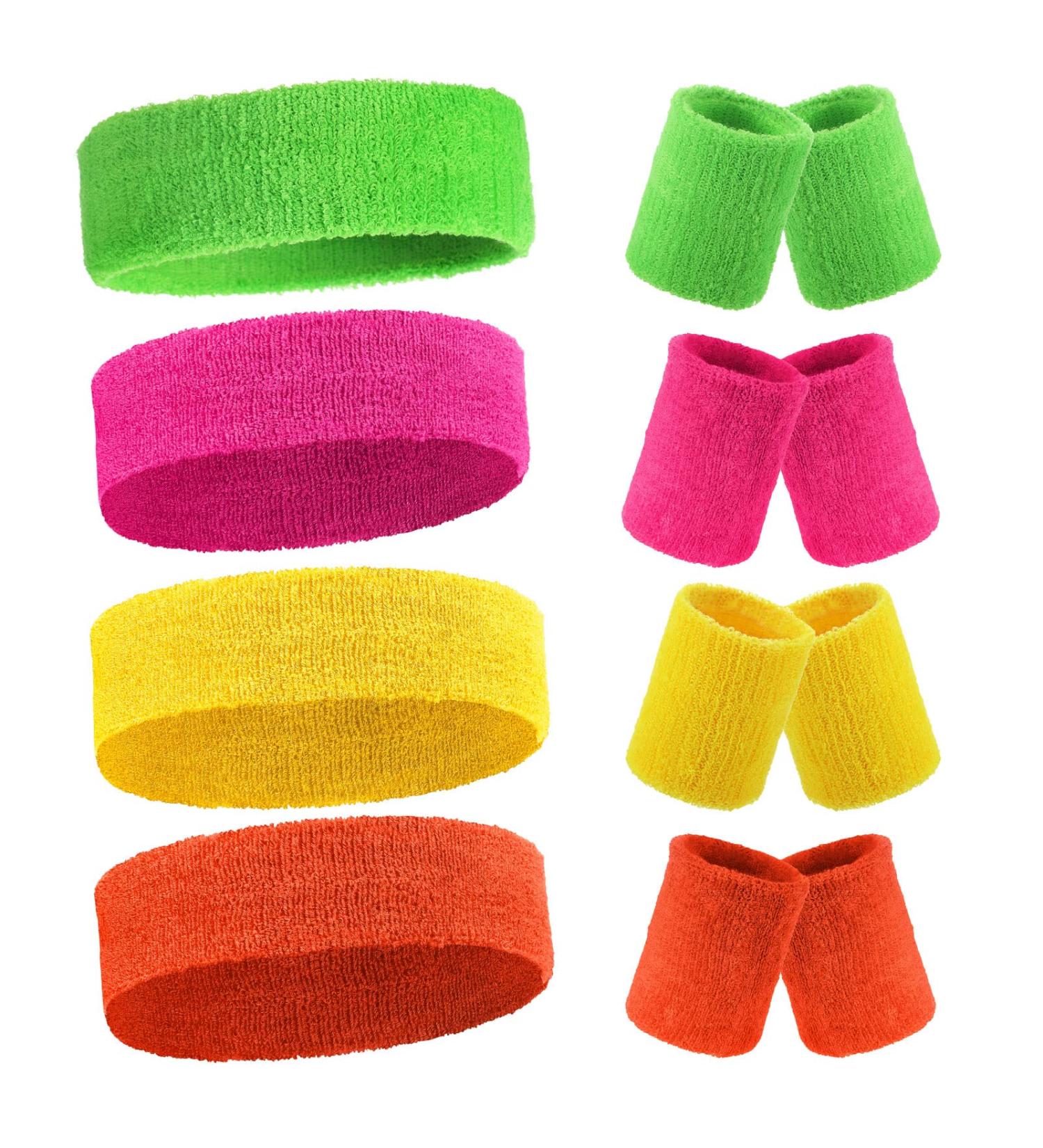 8-Piece Sweatband Set for Sports & Fitness | Nonslip, Stretchy & Absorbent Wristbands | Wicking Terry Cloth Head & Wrist Sweatbands - Buy Online on GoSupps.com