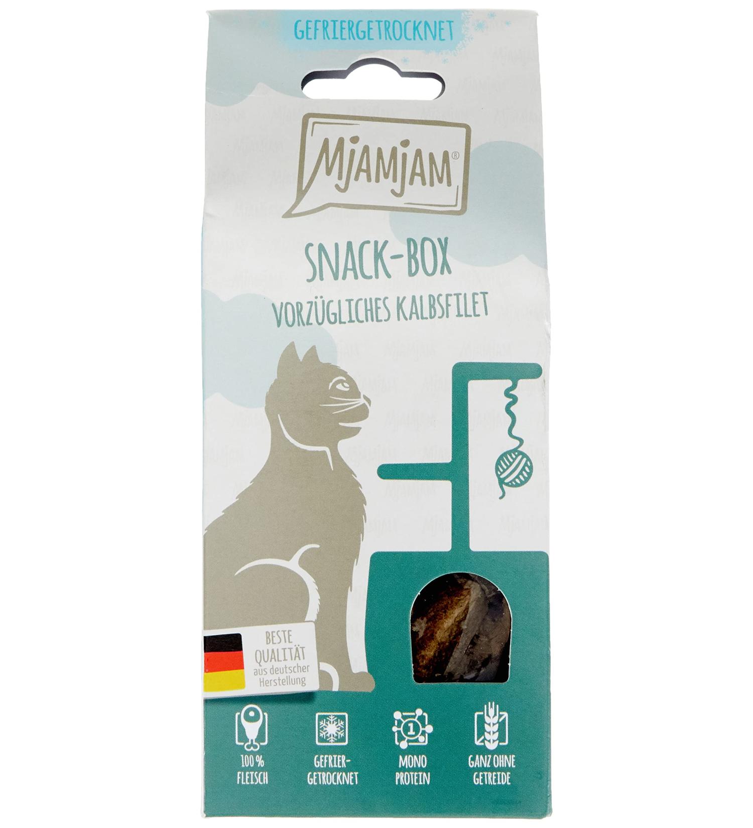 Mjamjam Premium Katzensnack - 35g Snackbox with Natural Veal Fillet No Synthetic Preservatives International Shipping - Buy Online on GoSupps.com