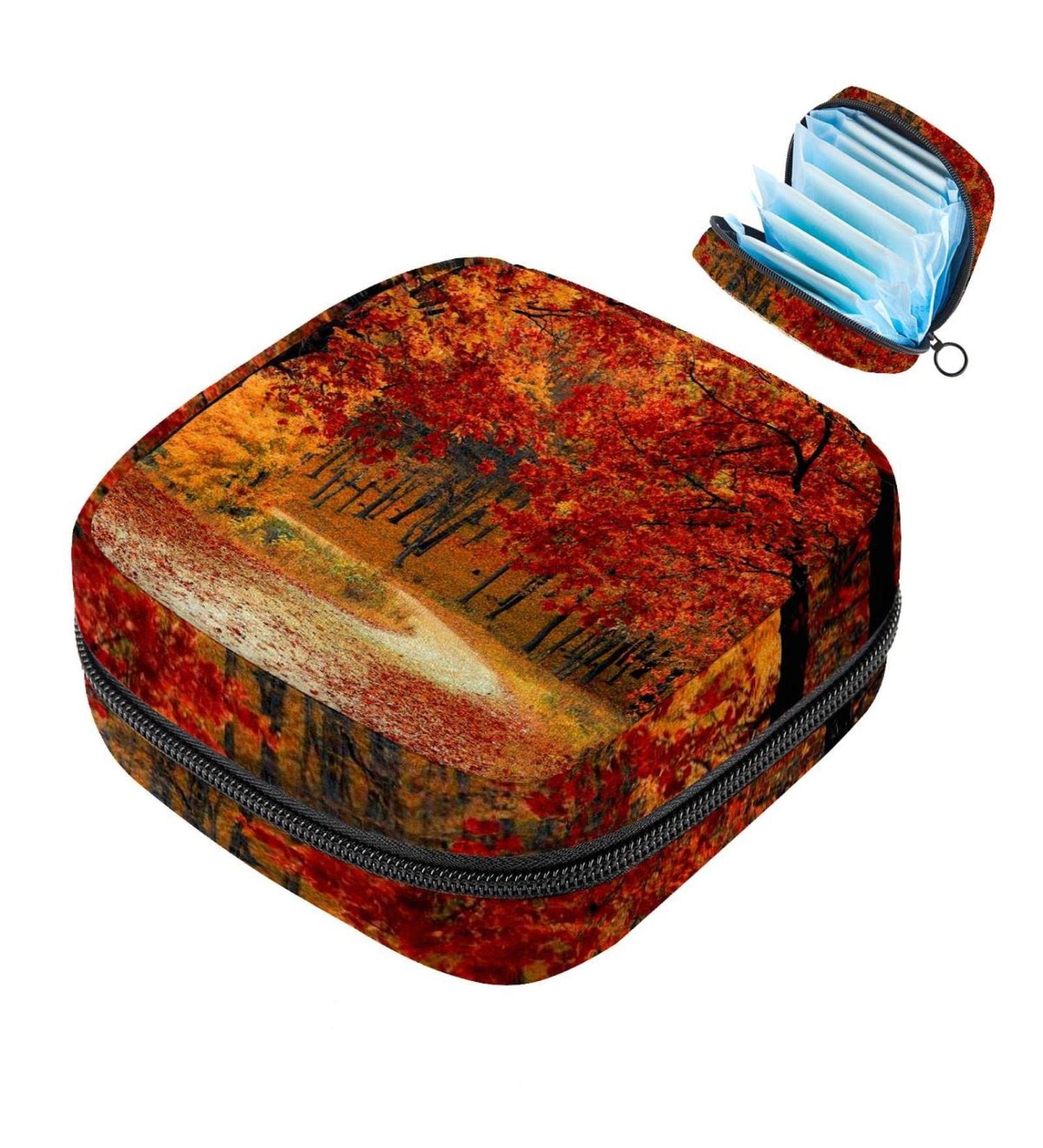 Portable Menstrual Cup & Pad Storage Bag for Women | Autumn Leaves Design | Perfect for Teens - Buy Online on GoSupps.com