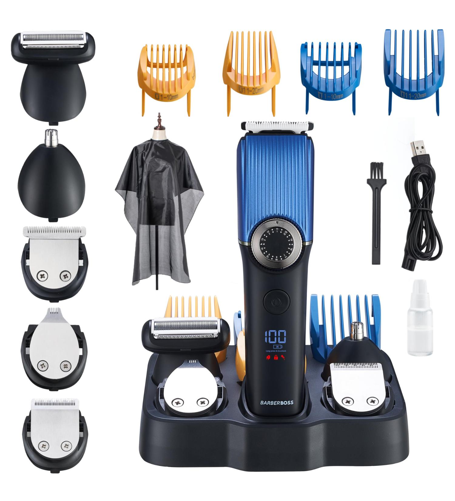 BarberBoss Beard Trimmer Men Hair Clippers - Nose Ear & Beard Grooming Set Ceramic Blade Waterproof LED Display Precision Dial 39 Cutting Lengths Rechargeable - Buy Online on GoSupps.com
