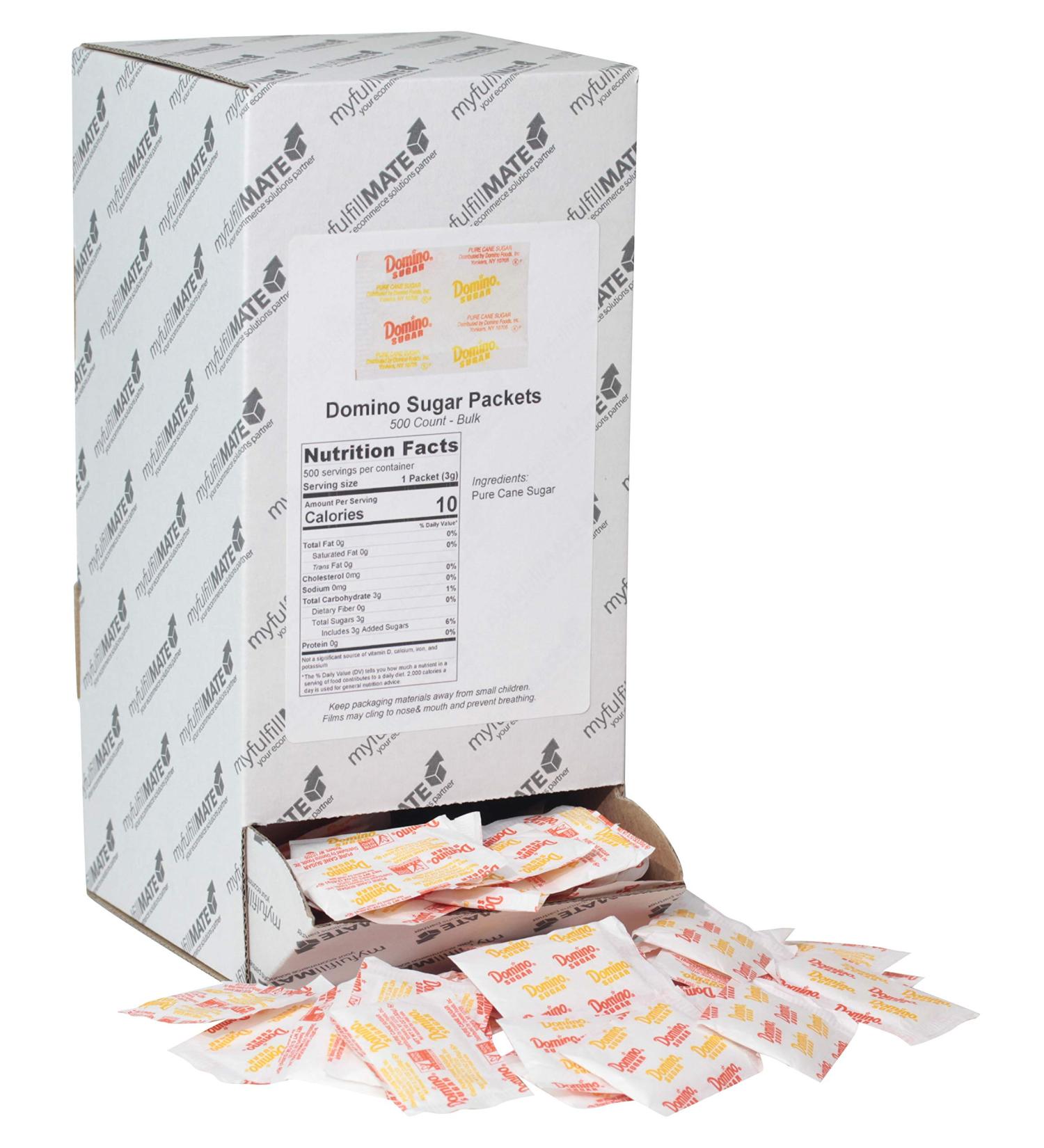 Domino Pure Cane NON-GMO Granulated Sugar, 0.10 Ounce (2.83 Gram) Packets, Pack of 500 in Dispenser Box