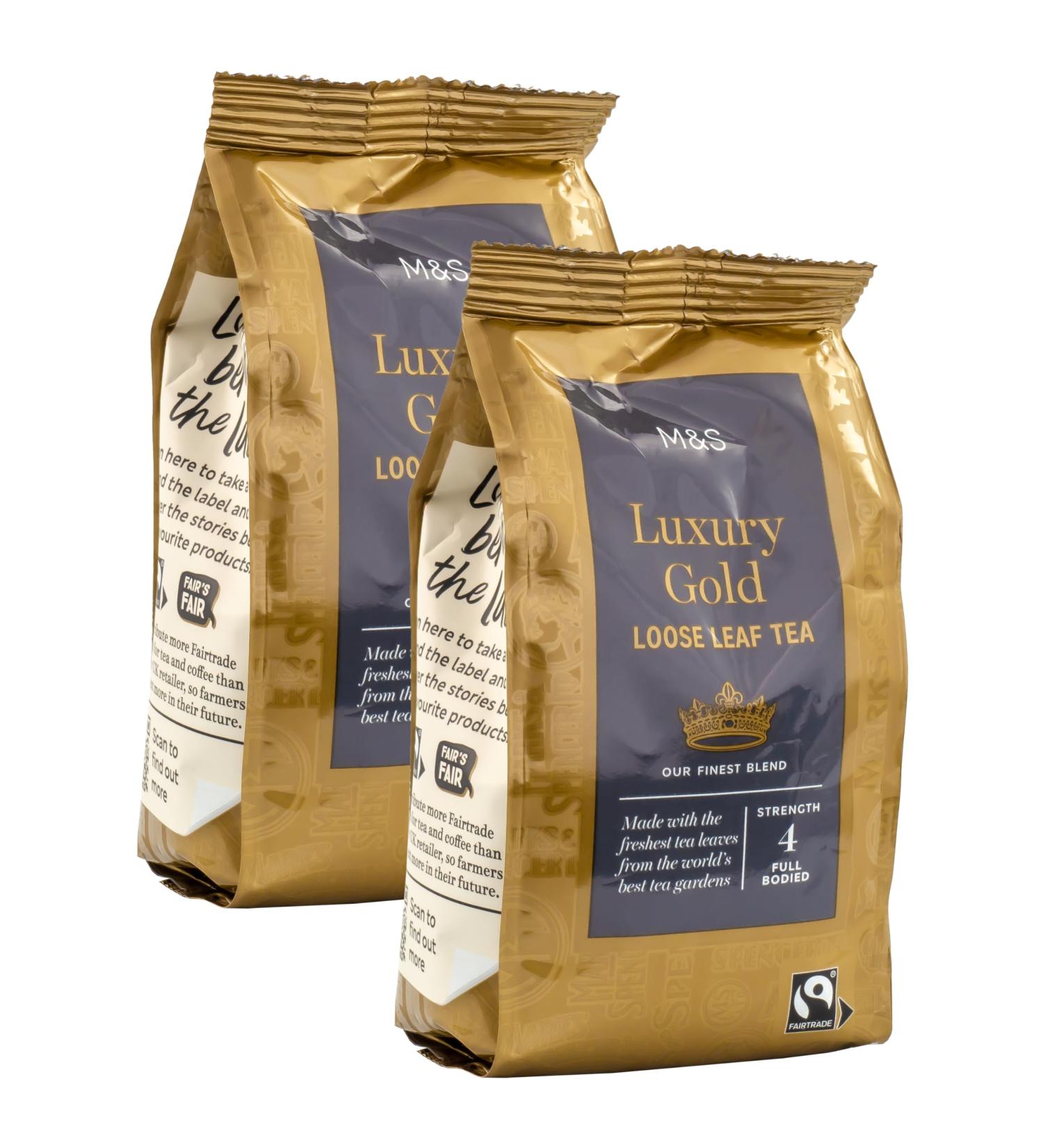 M&S Luxury Gold Loose Leaf Tea Finest Blend Strength 4 Fairtrade - Set of 2 x 250g Bags