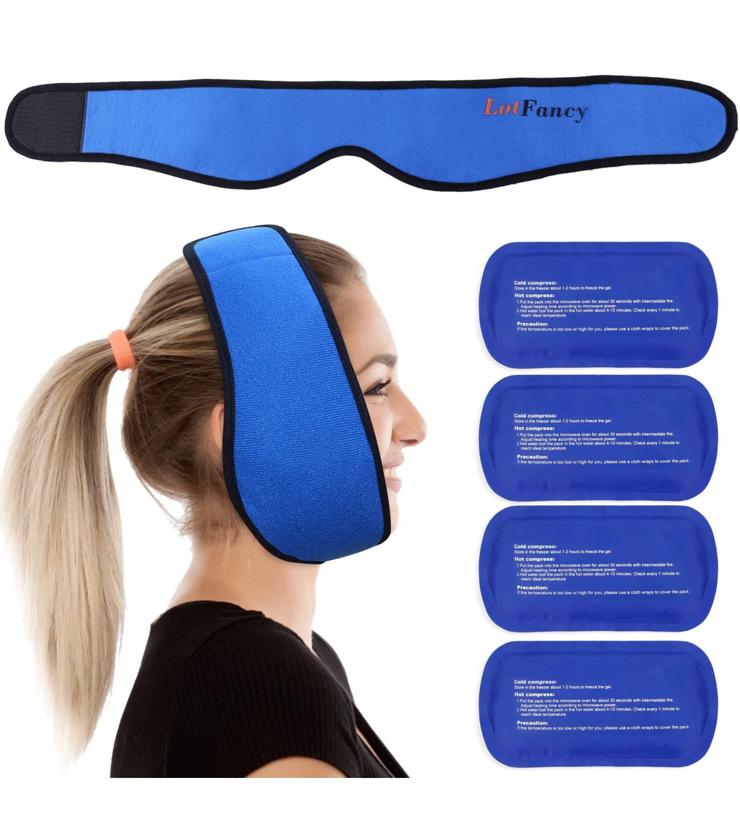 LotFancy Face Ice Pack Wrap for TMJ and Wisdom Teeth - 4 Reusable Hot Cold Therapy Gel Packs for Pain Relief in Chin, Head, Oral and Facial Surgery - Ideal for Dental Implants - Blue - Buy Online on GoSupps.com