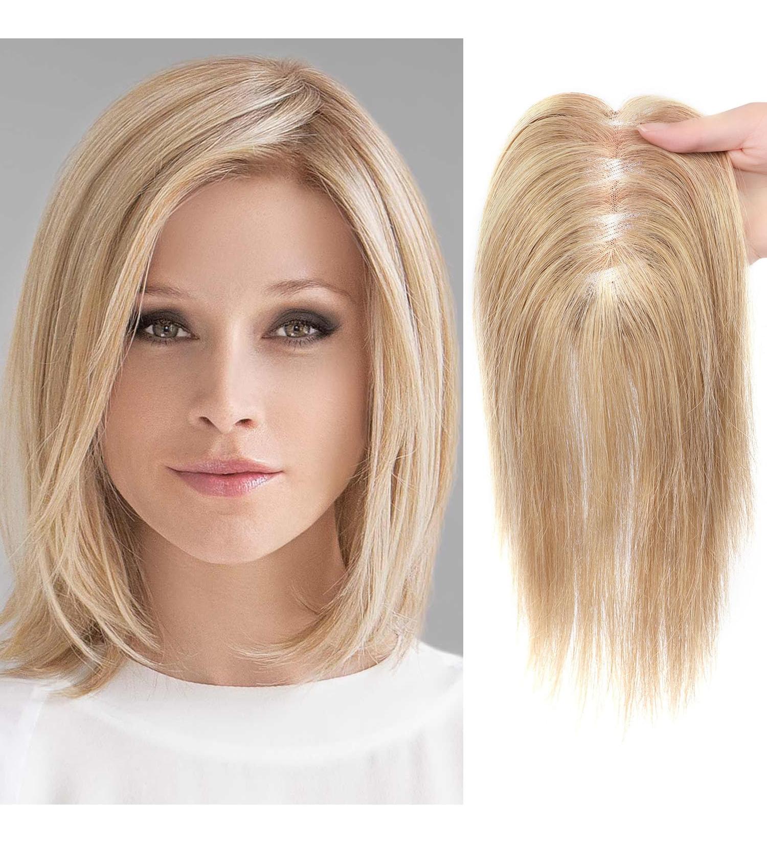 Mofasal Blonde Human Hair Topper 10 Inch - Women's Real Hair Toppers for Thinning Hair in 10/16# Dark Blonde with Light Blonde - Buy Online on GoSupps.com