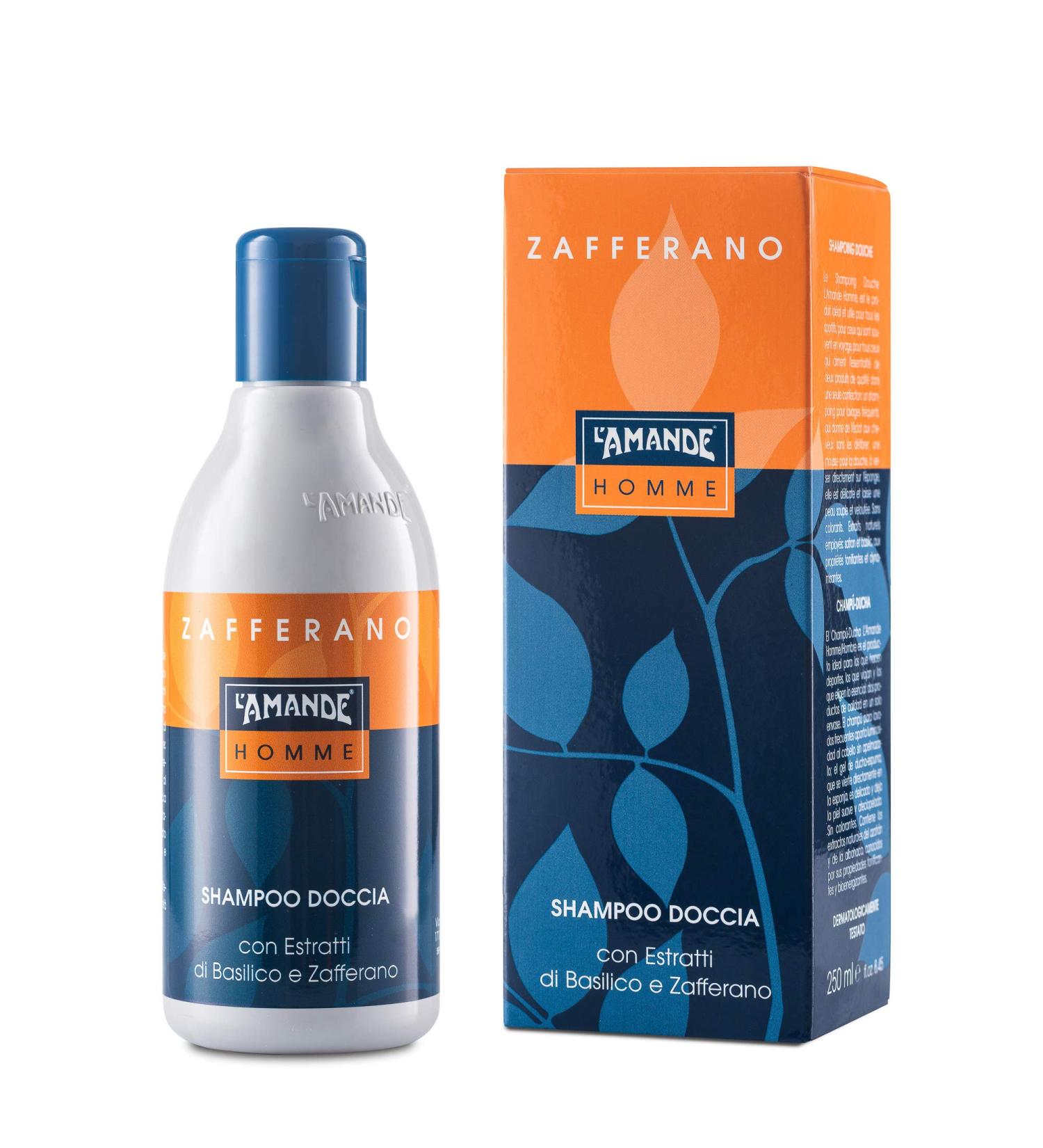 L'AMANDE - Shower Shampoo and Body Wash Man with Basil Extracts Shower Gel Cleansing and Shower Shampoo Moisturizing Body and Hair Bath Foam Gentle and Natural - Saffron 250ml - Buy Online on GoSupps.com