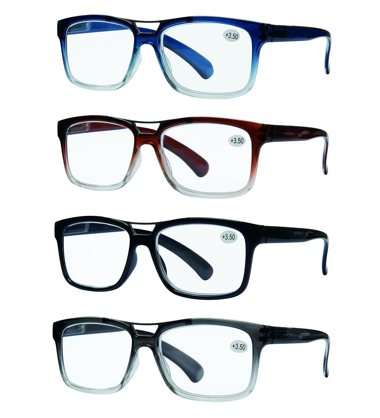 Success Eyewear Reading Glasses Set of 4 - Top Bar Style Quality Men's Glasses in Black Blue Brown Grey - Best Value 1.25x Magnification - Buy Online on GoSupps.com