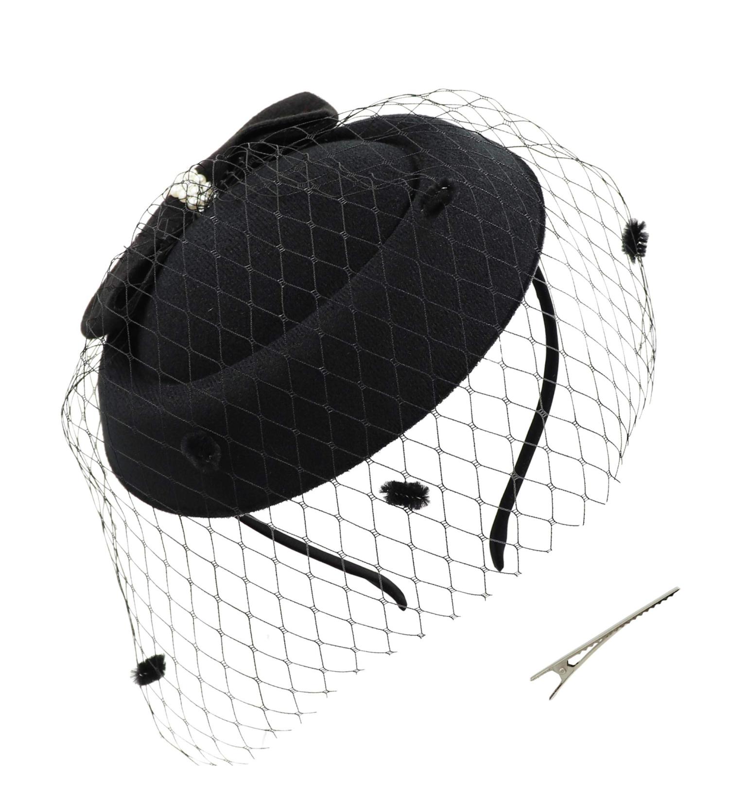 Umeepar Women's Bowknot Pillbox Fascinator Hat with Veil - Black Tea Party & Wedding Headband Clip - One Size - Buy Online on GoSupps.com