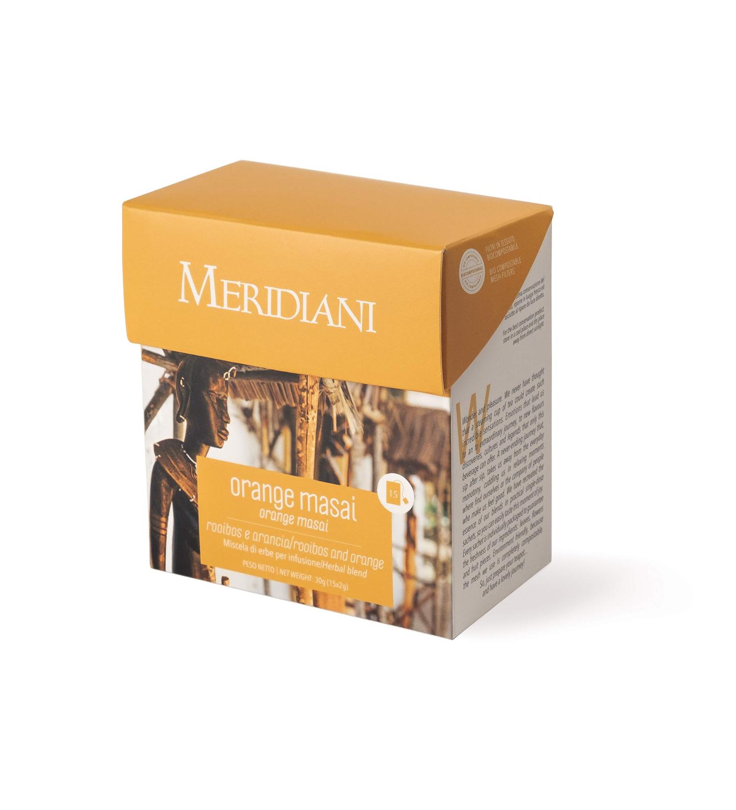  Meridiani Rooibos Honeybush and Arancia Relaxing Tisana 15 Organic Fabric Filters - Masai Orange - Gustosa Herbal Tea and Caffeine Free - Suitable for Every Hour - Meridiani Tea & Infusion - Buy Online on GoSupps.com