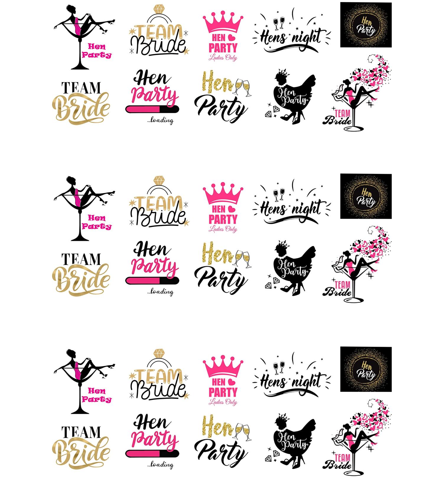 30 Stand Up Team Bride Hen Do Themed Edible Wafer Paper Cake Toppers Decorations
