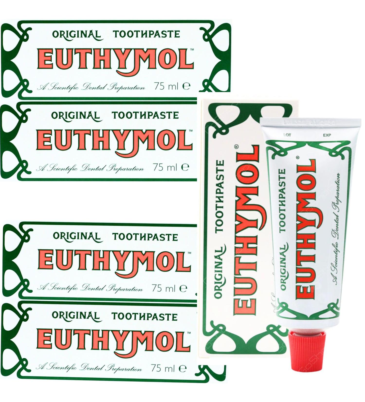  Euthymol Toothpaste with Original Toothpaste 75ml Fluoride Free Anti-Plaque Antibacterial Cavity Protection Fresh Mint Refreshing - Buy Online on GoSupps.com