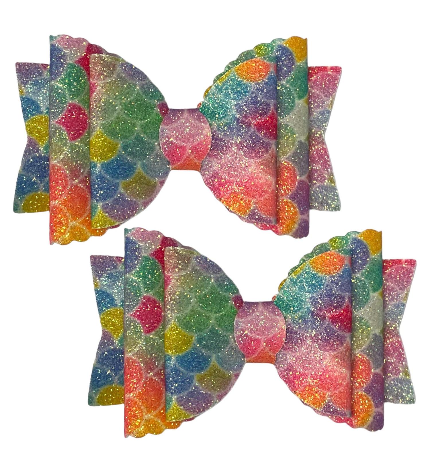 Mermaid Glitter Hair Accessories Bows Clips Slides Grips 3.5" Inch Multi Coloured Cute Handmade For Woman Girls Hairbows - 2x Bows Multi-Coloured - Buy Online on GoSupps.com