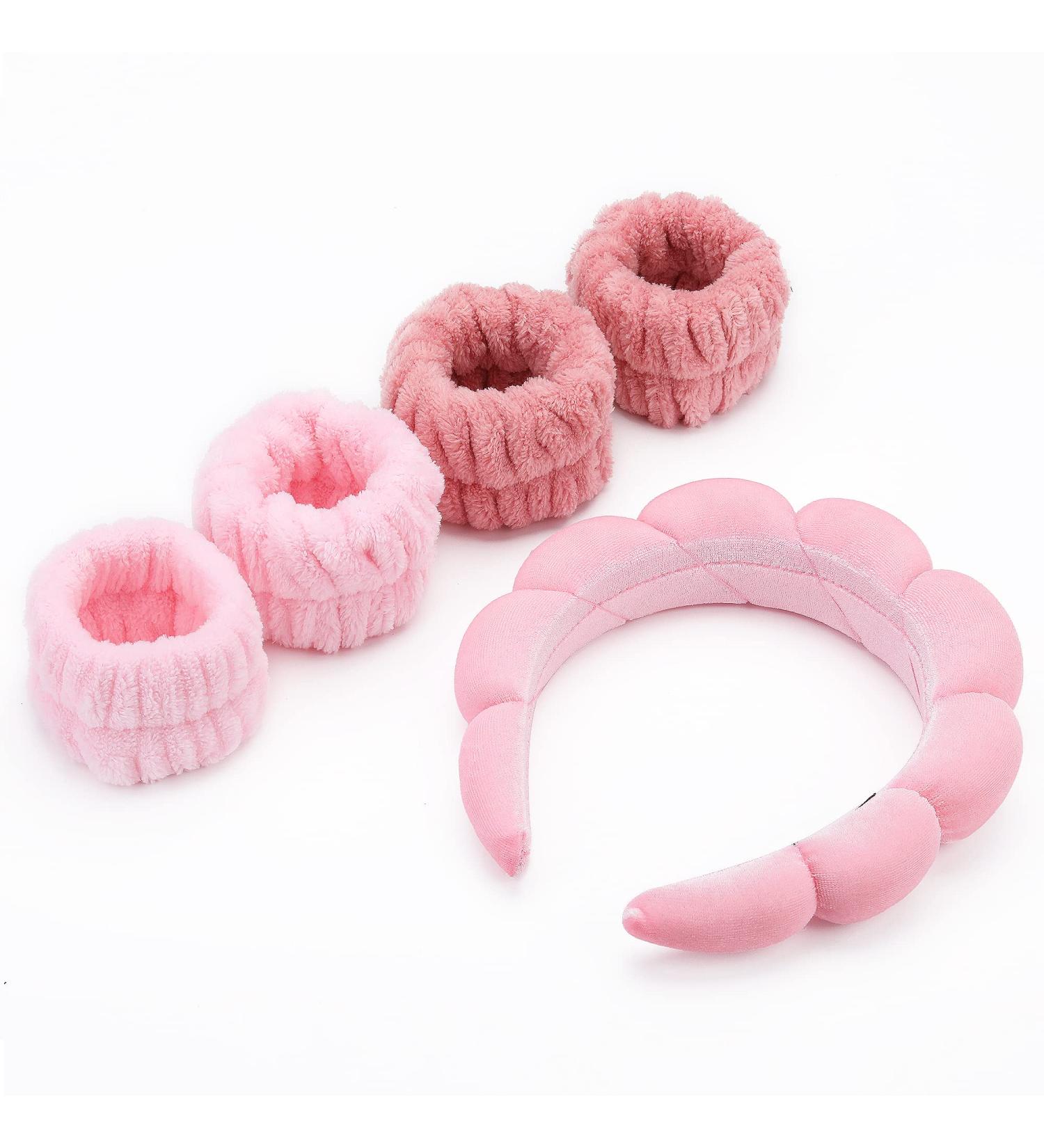 Dillot 5 Pack Pink Sponge Spa Headbands for Women - Puffy Headband for Face Washing, Makeup & Skincare - Shower Hair Accessories - Towel Cloth Fabric Bubble Headband Set - Buy Online on GoSupps.com