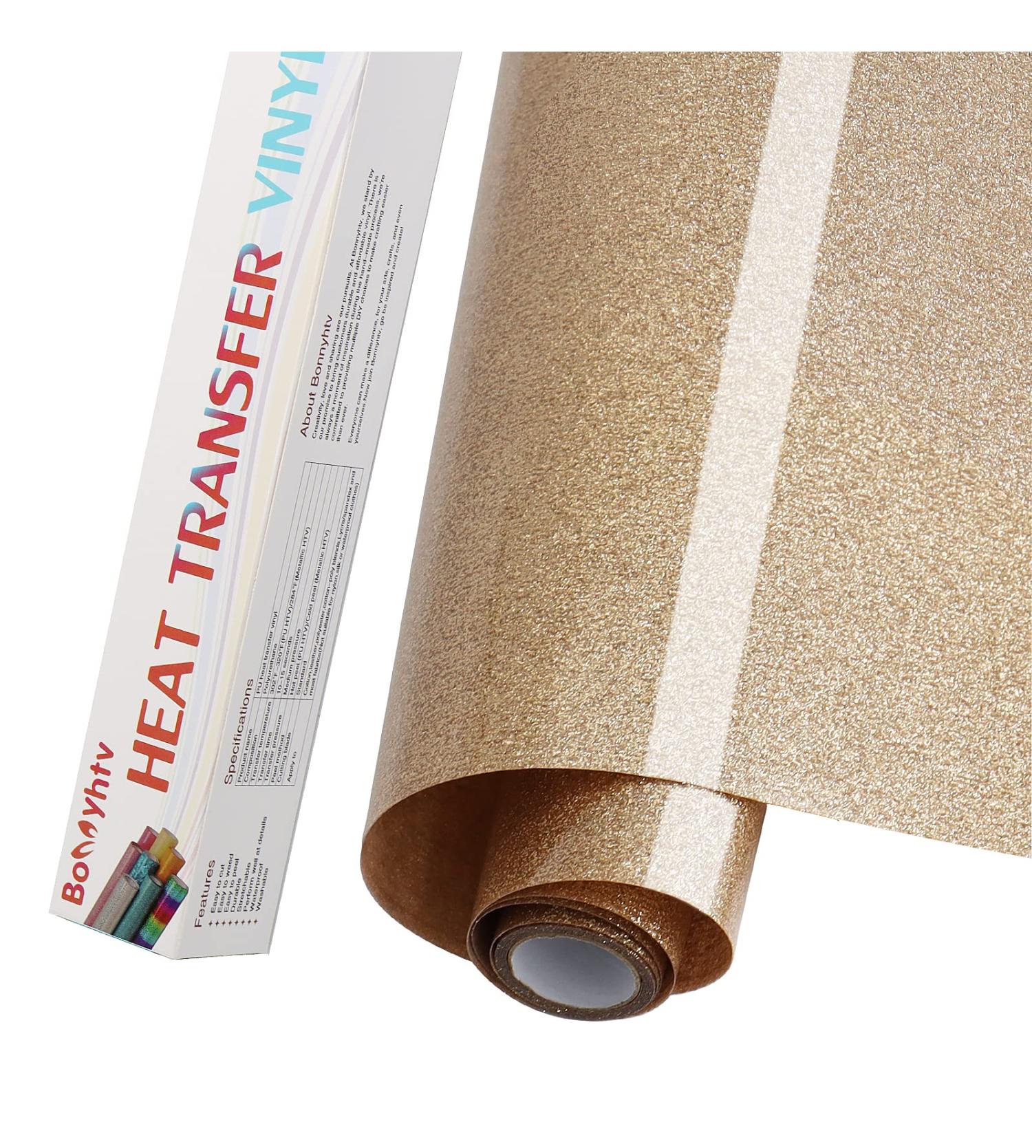Bonnyhtv Champagne Glitter HTV Heat Transfer Vinyl Roll - 12x5ft Glitter Iron on Vinyl for Cricut & Silhouette, Sparkling Champagne Glitter Vinyl for T-Shirts - 5ft Roll - Buy Online on GoSupps.com