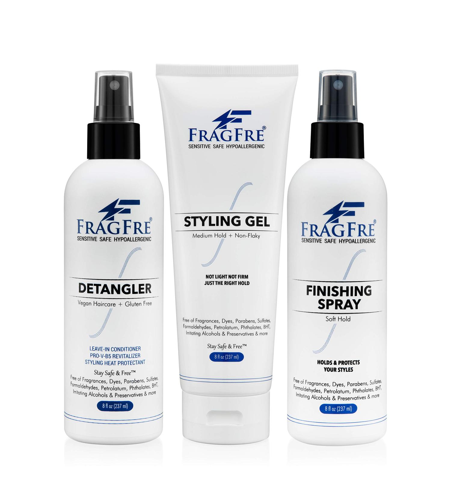 Hair Styling Set for Sensitive Skin 8 oz/ea (3-Pack Gift Set) - Detangler-Styling Gel-Finishing Spray - Fragrance Free Paraben Free Hypoallergenic - No Burning or Itching Hair Styling - Vegan - Buy Online on GoSupps.com