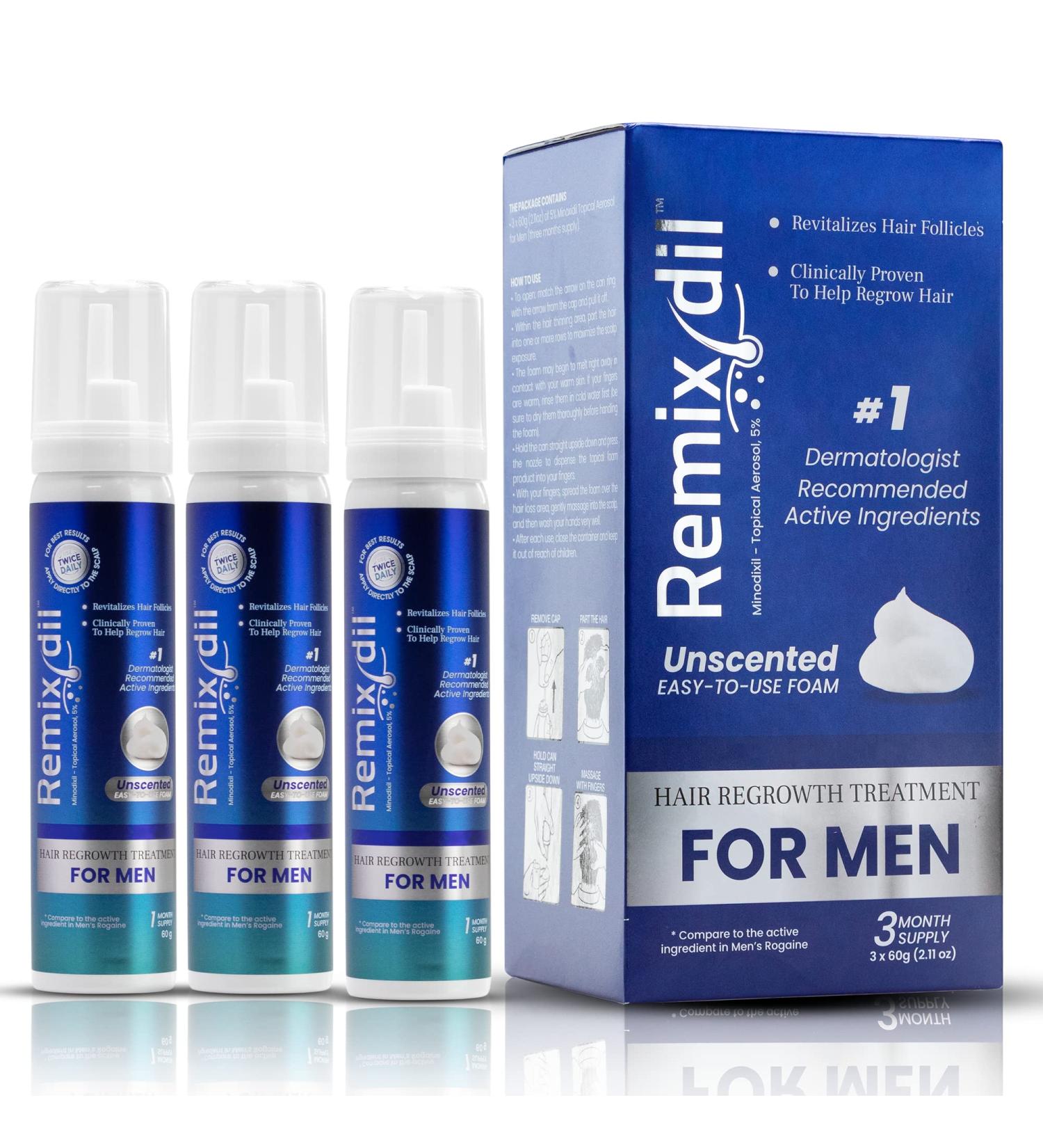 Remixidil Men s 5% Minoxidil Foam | Clinically Proven Hair Regrowth Treatment | No Scalp Irritation | 3-Month Supply for Hair Loss - Buy Online on GoSupps.com