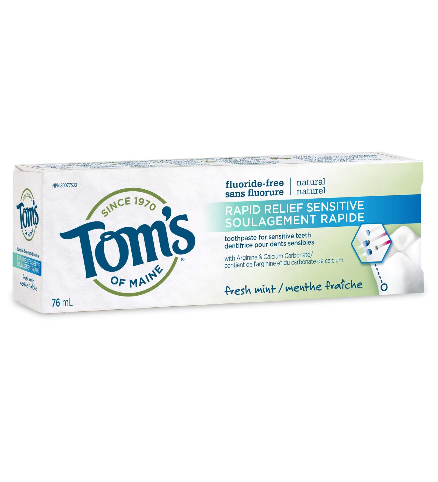 Tom's of Maine Fresh Mint Rapid Relief Sensitive Natural Paste Fresh Mint 76 mL 76.0 ml (Pack of 1) Luminous White w/ Charcoal Wintergreen - Buy Online on GoSupps.com