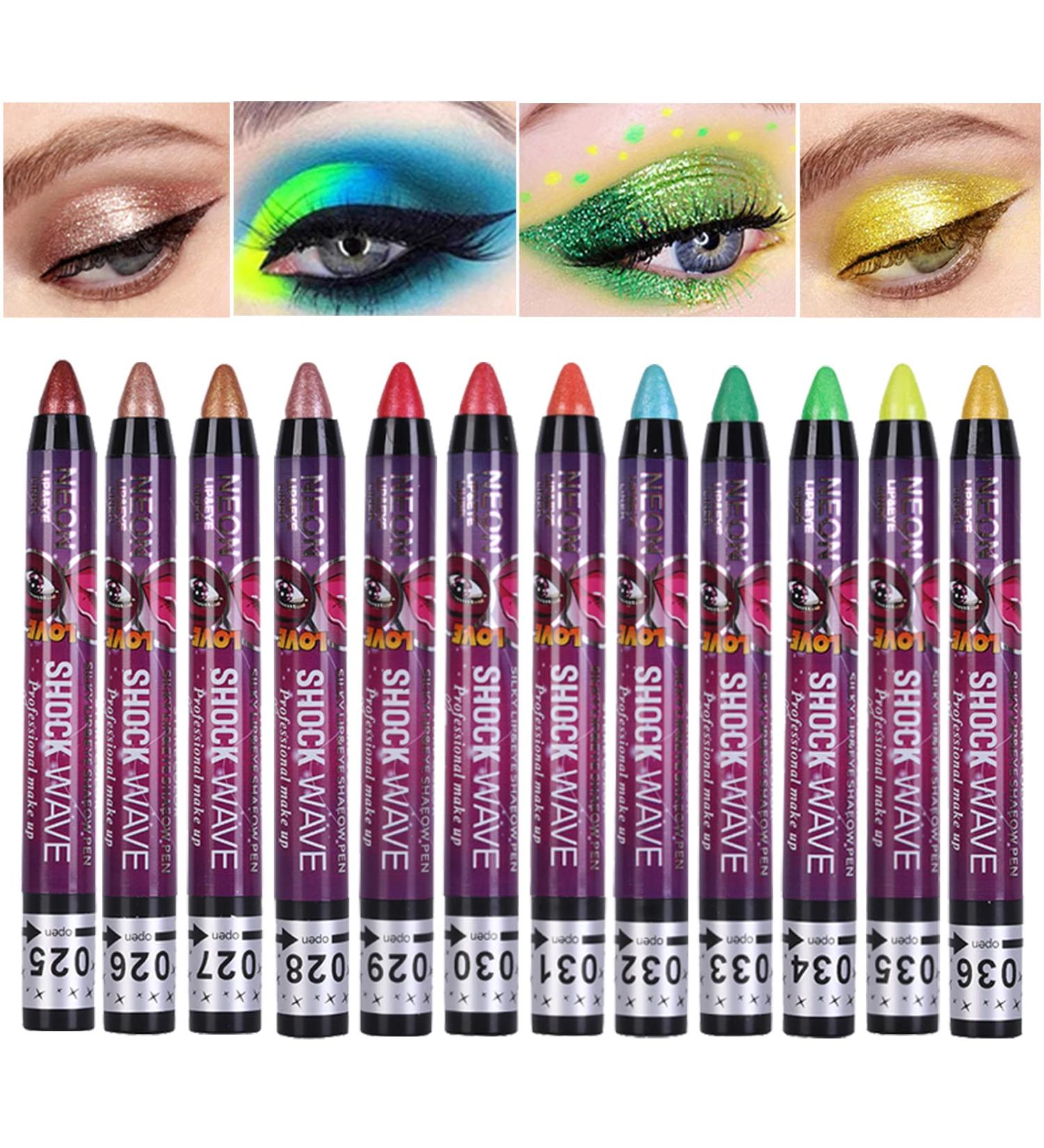 MEICOLY Red Eyeshadow Stick 12 Pcs - Metallic Green Champagne Neon Eyeshadow Crayon - Waterproof & Long Lasting Shiny Rotating Eyeshadow Sticks - Buy Online on GoSupps.com