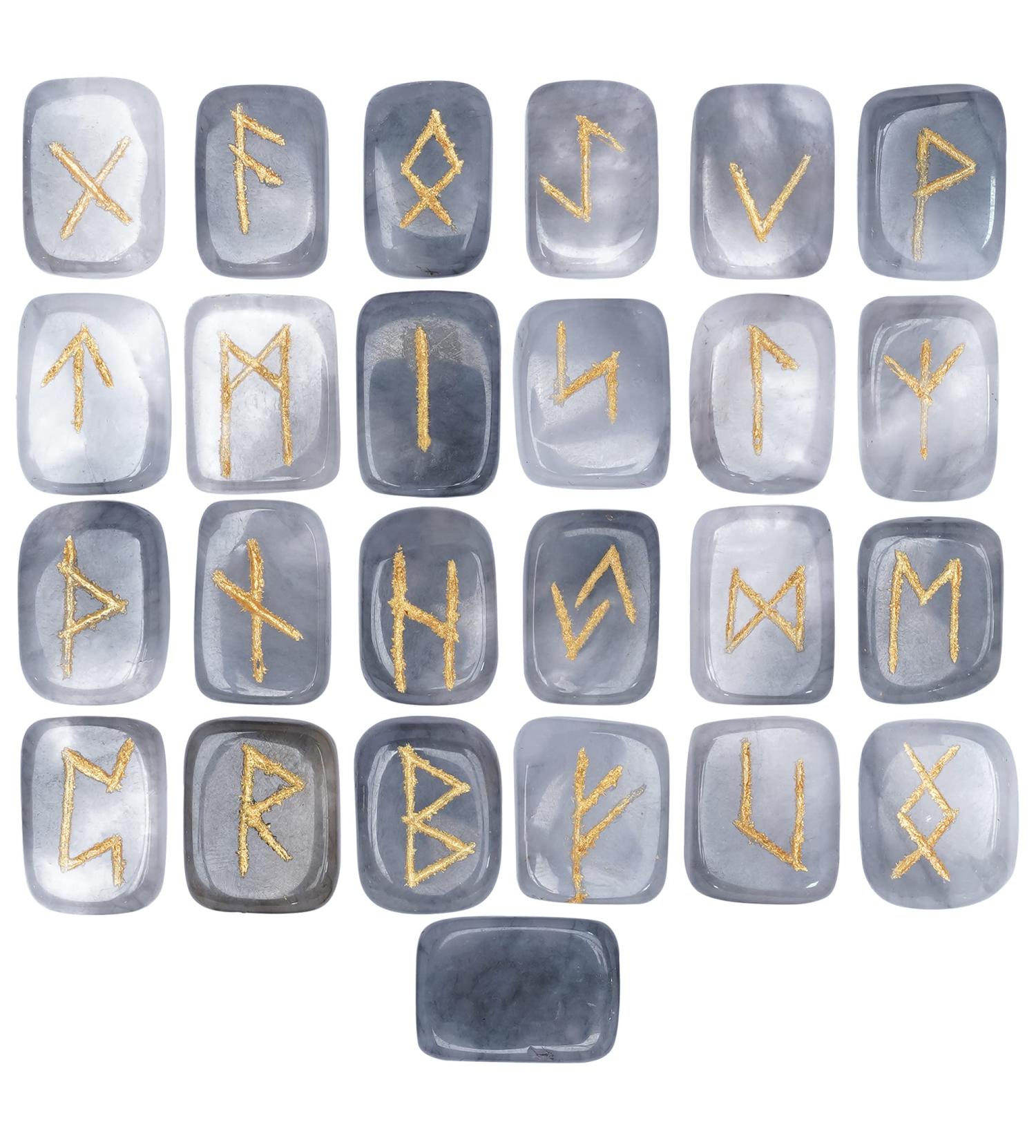Smoky Quartz Rectangle Gemstone Runes - 25 pcs Elder Futhark Alphabet Engraved Set for Crystal Divination and Chakra Healing | Reiki Runes with Pouch - 20-25mm - Buy Online on GoSupps.com