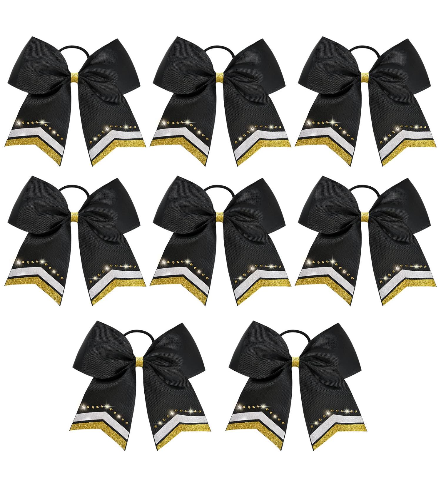 8-Piece Large Glitter Cheer Bows Set for Girls | Rhinestone Sequin Hair Accessories for Teen Cheerleaders and Sports | Black, White, Gold - Buy Online on GoSupps.com