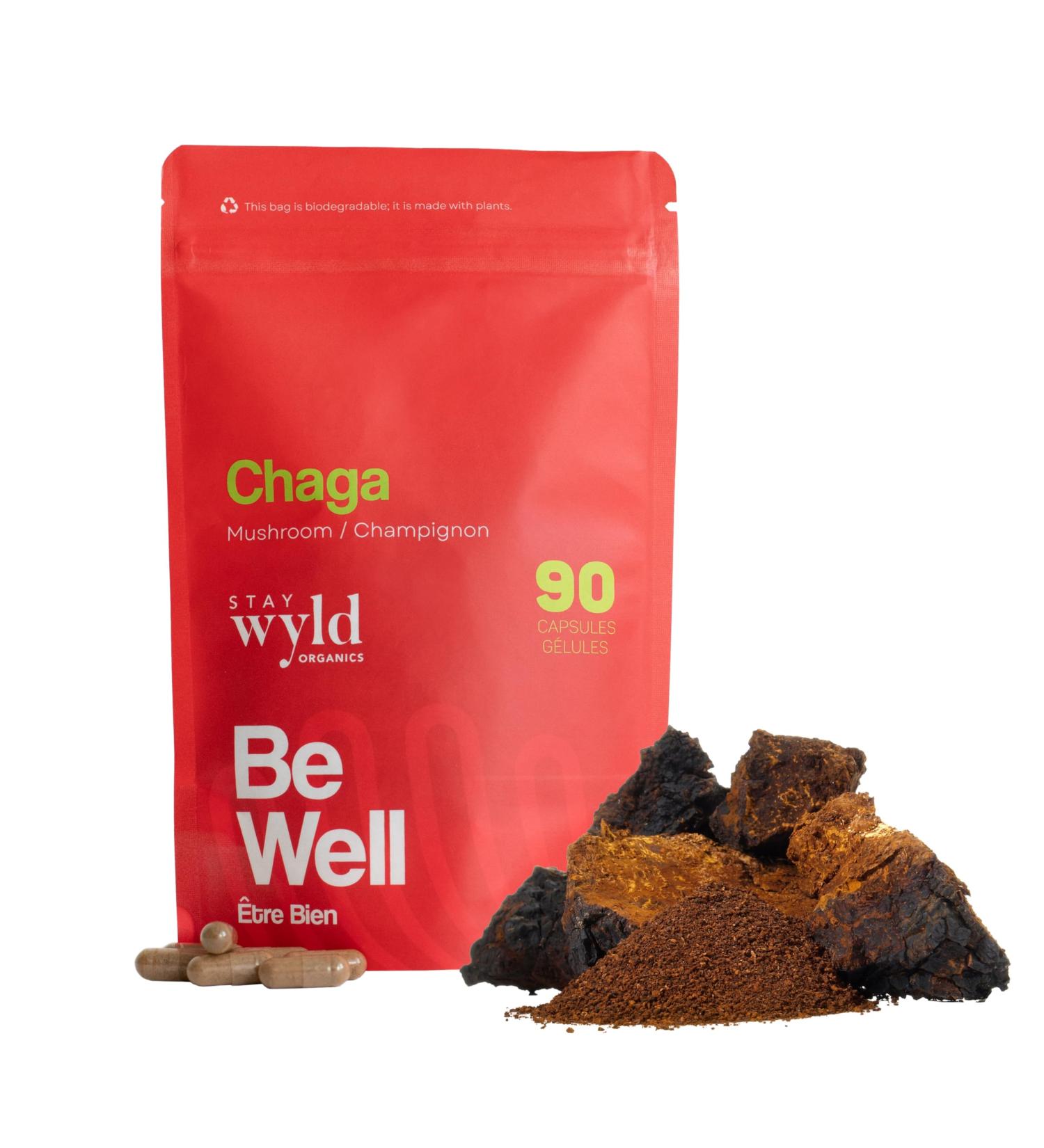 Stay Wyld Organics - Chaga Mushroom Supplement - 100% Canadian Mushroom Organic Chaga Capsules Supplements for Natural Cholesterol Level and Immune Support Non-GMO 90 Capsules Pouch - Buy Online on GoSupps.com