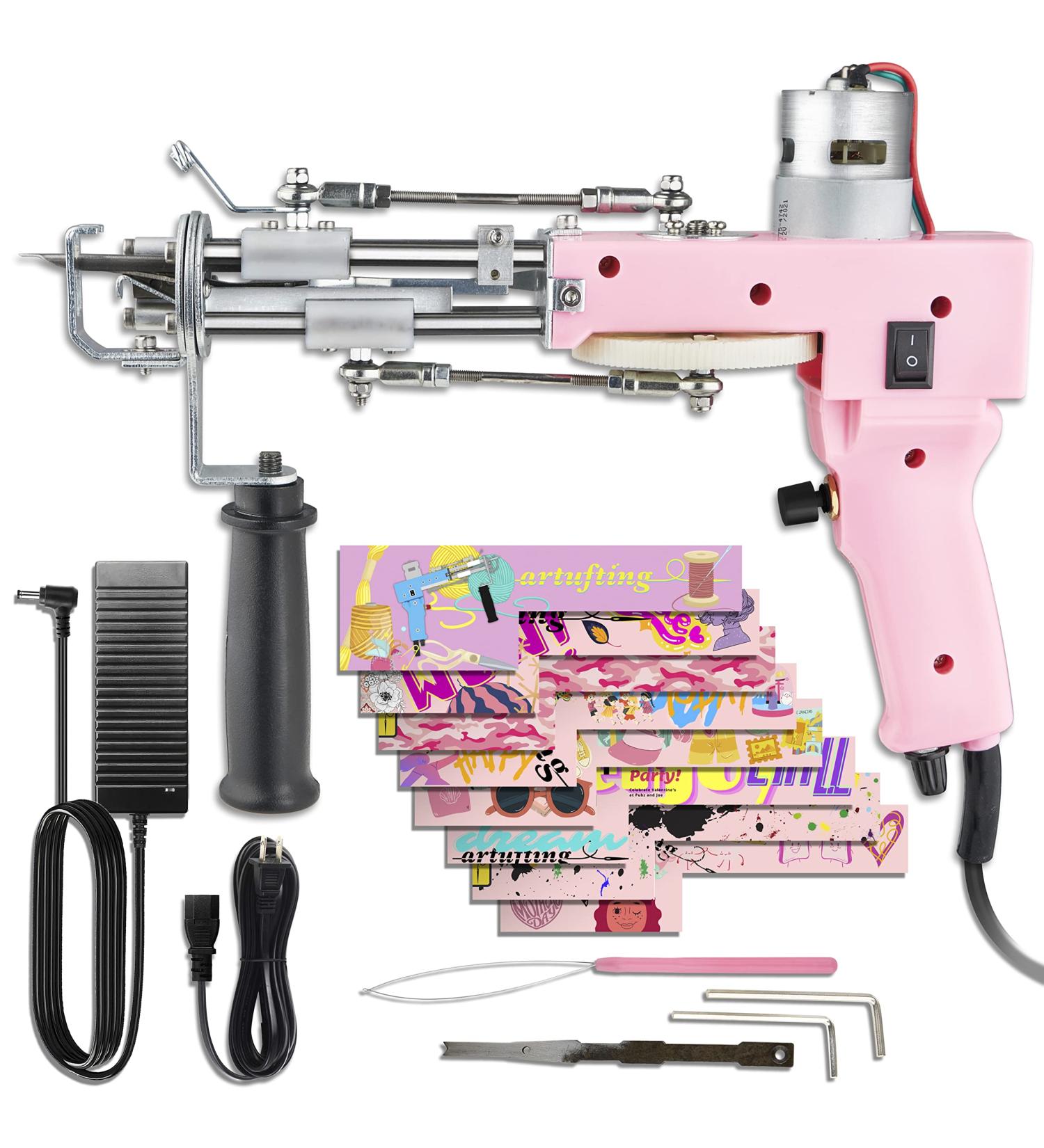 2-in-1 Cut Pile Loop Pile Tufting Gun Starter Kit | Electric Rug Tufting Machine with 10 Skin Stickers | Baby Pink Carpet Weaving Flocking Tool - Buy Online on GoSupps.com