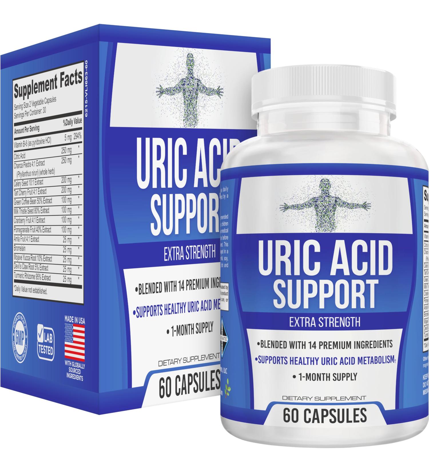 Uric Acid 14-in-1 Support Supplement | 1-Month Supply | Uric Acid Health Supplements | 60 Capsules - Buy Online on GoSupps.com