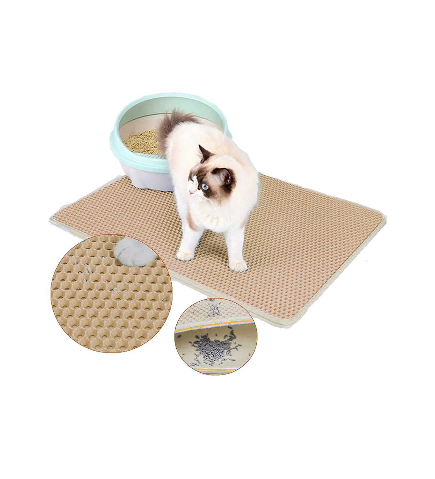 Premium Double Layer Large Cat Litter Mat - Scatter Control & Waterproof - L Biege - Buy Online on GoSupps.com