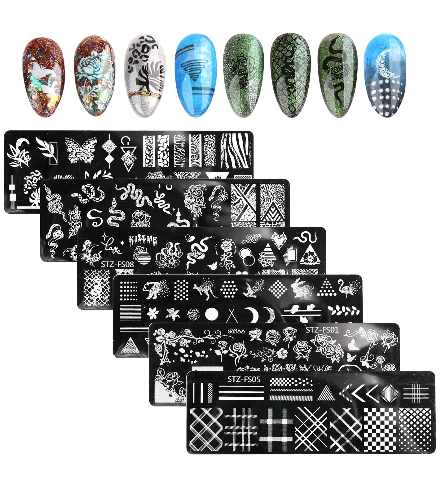 Mwoot 6-Piece Nail Art Stamp Plate Set | Floral Snake & Wild Animal Designs | DIY Manicure Tools for Salon-Quality Nails - Buy Online on GoSupps.com