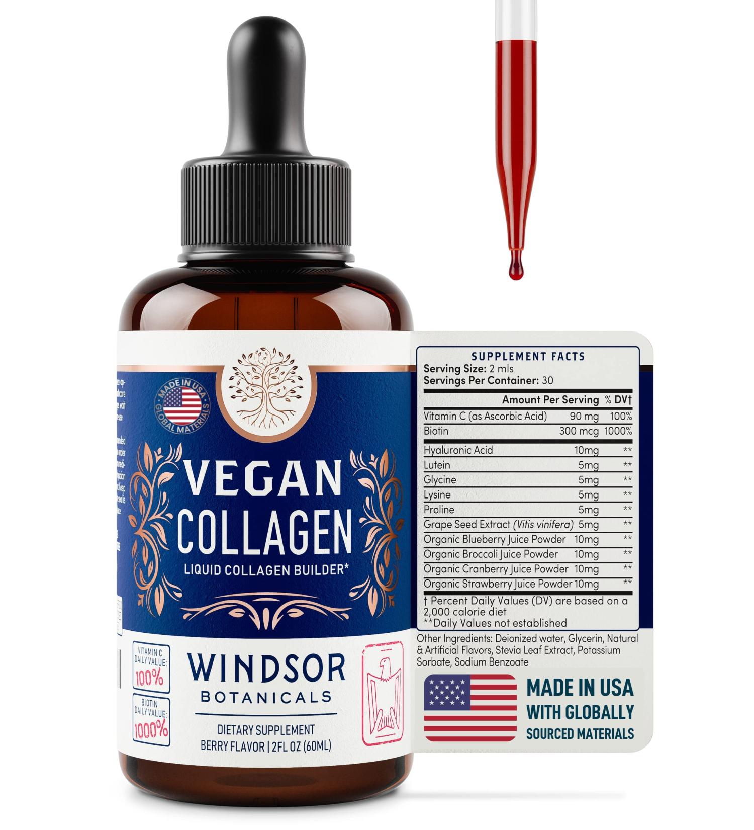 Vegan Collagen Builder Liquid Supplement with Vitamin C & Hyaluronic Acid - 30 Day Supply - Organic Fruit & Vegetable Blend - For Women - Buy Online on GoSupps.com