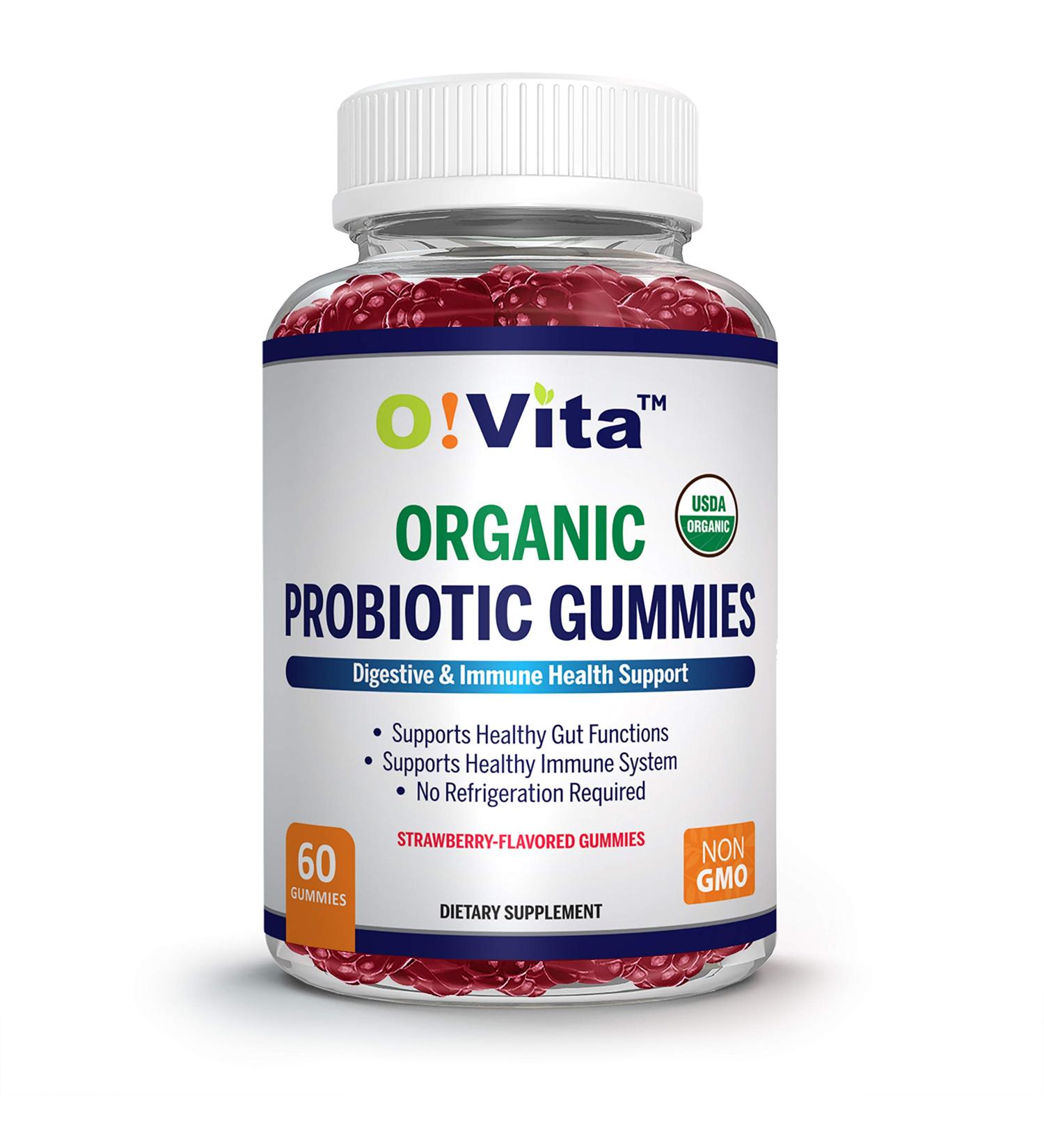 O!VITA Organic Probiotic Gummies - 5 Billion CFU Max Strength Strawberry Flavored Gut Health and Immune Support for Men Women and Kids (60 Non-GMO Gummies) - Buy Online on GoSupps.com