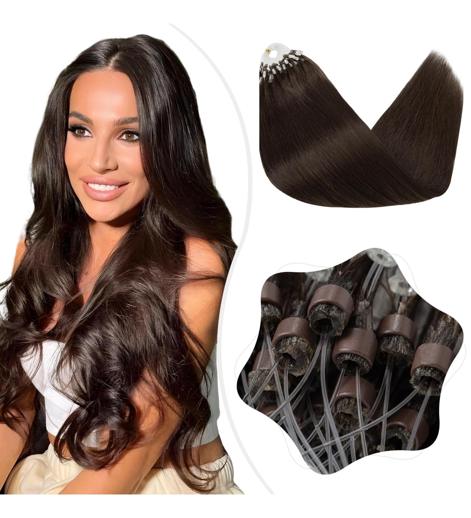 Elailite Micro Loop Hair Extensions 50g - 100 Strands Remy Human Hair - #02 Dark Brown - 20/50cm Microring Bonded Extensions - Buy Online on GoSupps.com