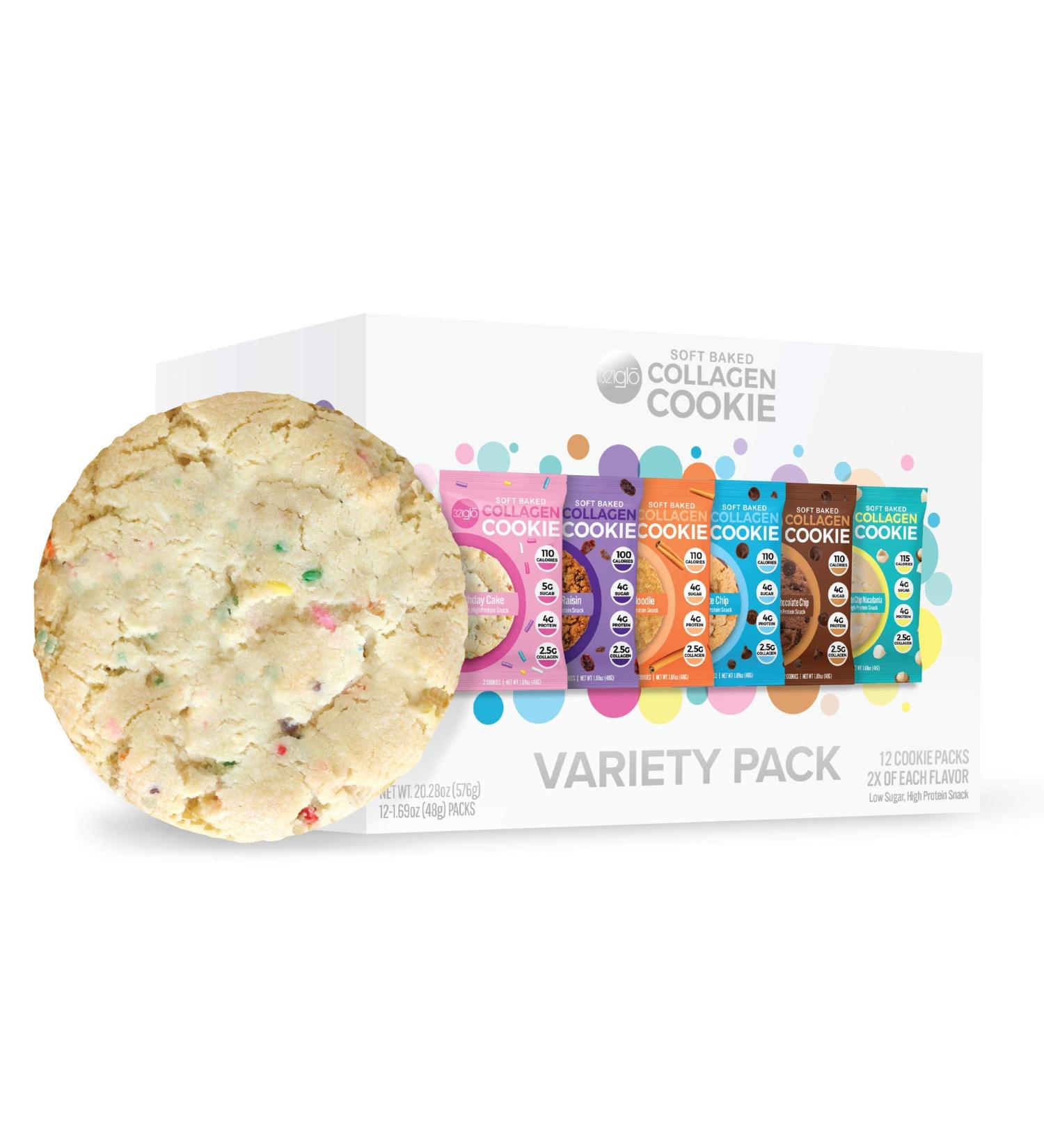 321glo Collagen Protein Cookies - Soft-Baked, Low Carb & Keto Friendly Treats (12-Pack Variety Pack) - 1.69 oz - Buy Online on GoSupps.com